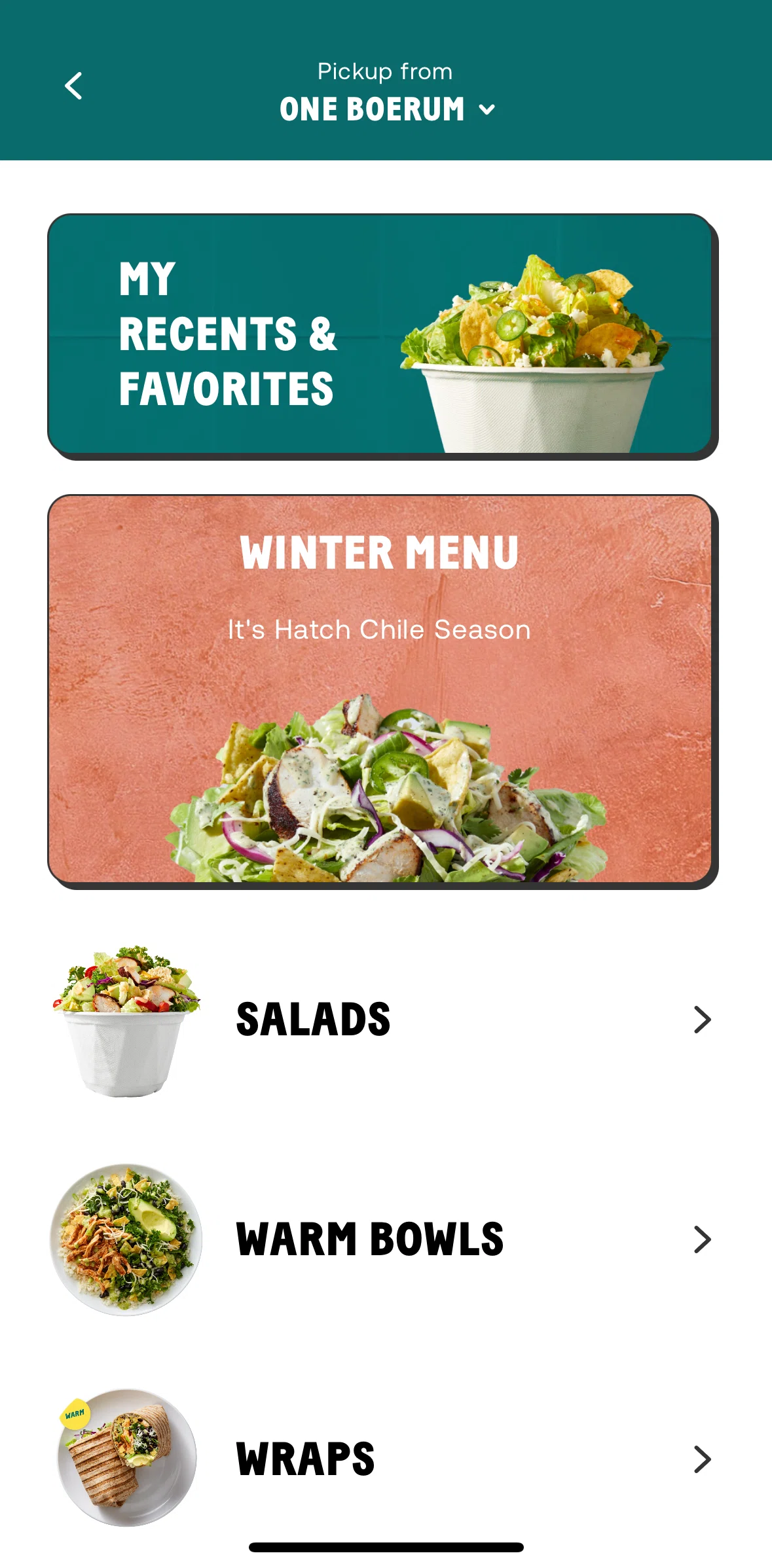 CHOPT Screen screen in the Recents and favorites flow