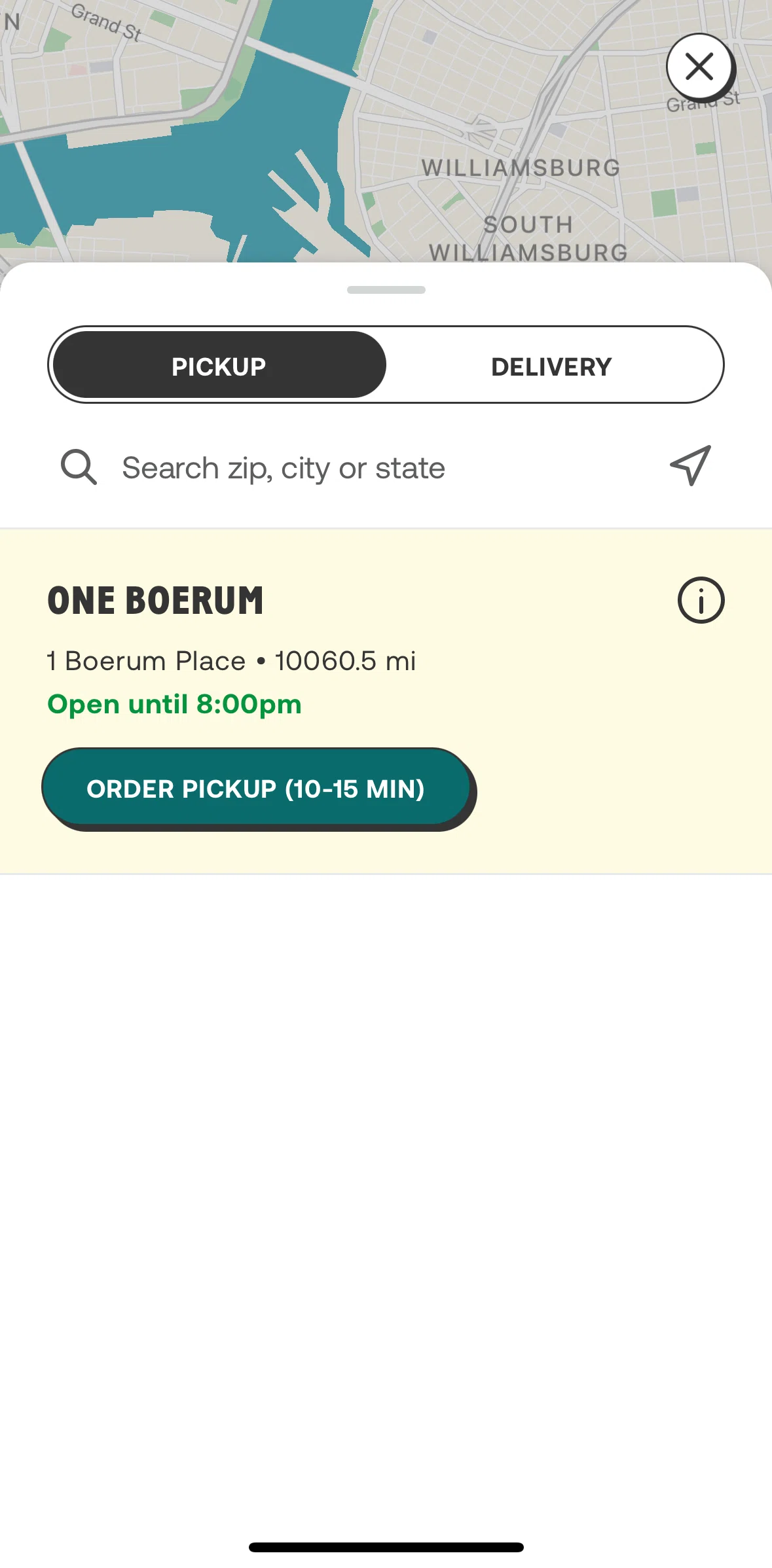 CHOPT Screen screen in the Restaurant info flow