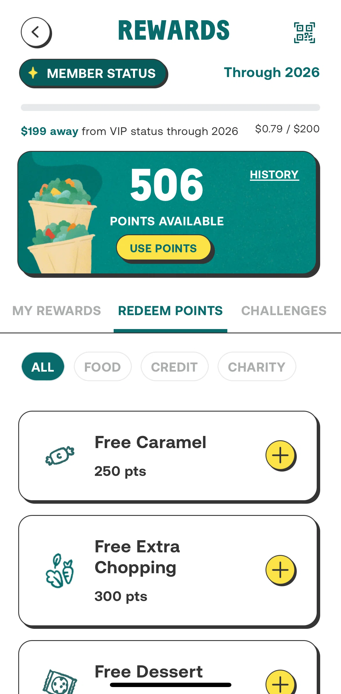CHOPT Screen screen in the Reward status flow