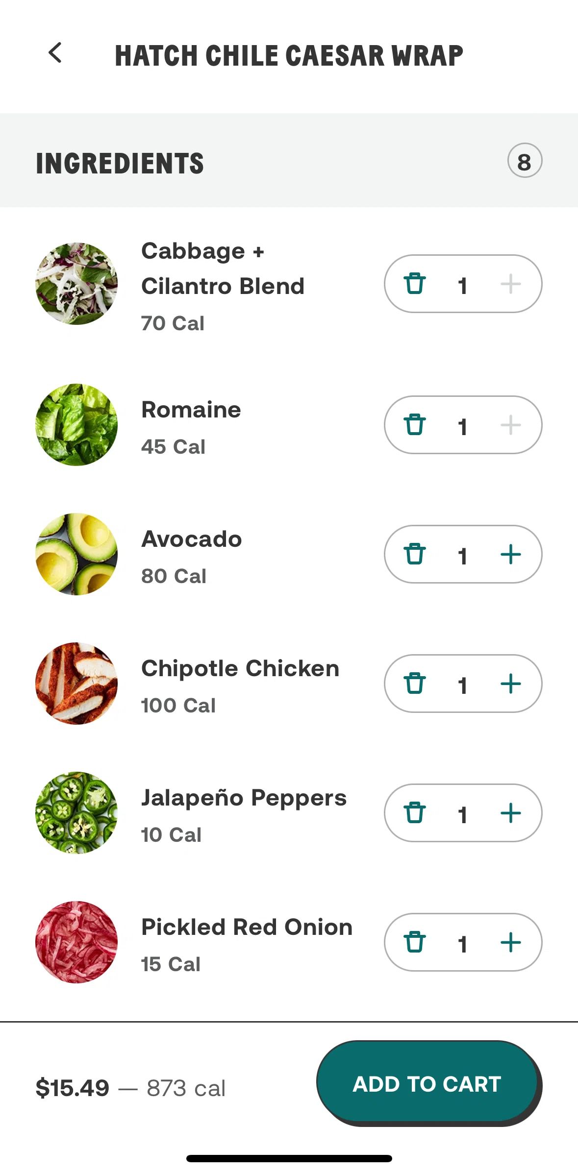 CHOPT Screen screen in the Swapping an ingredient flow
