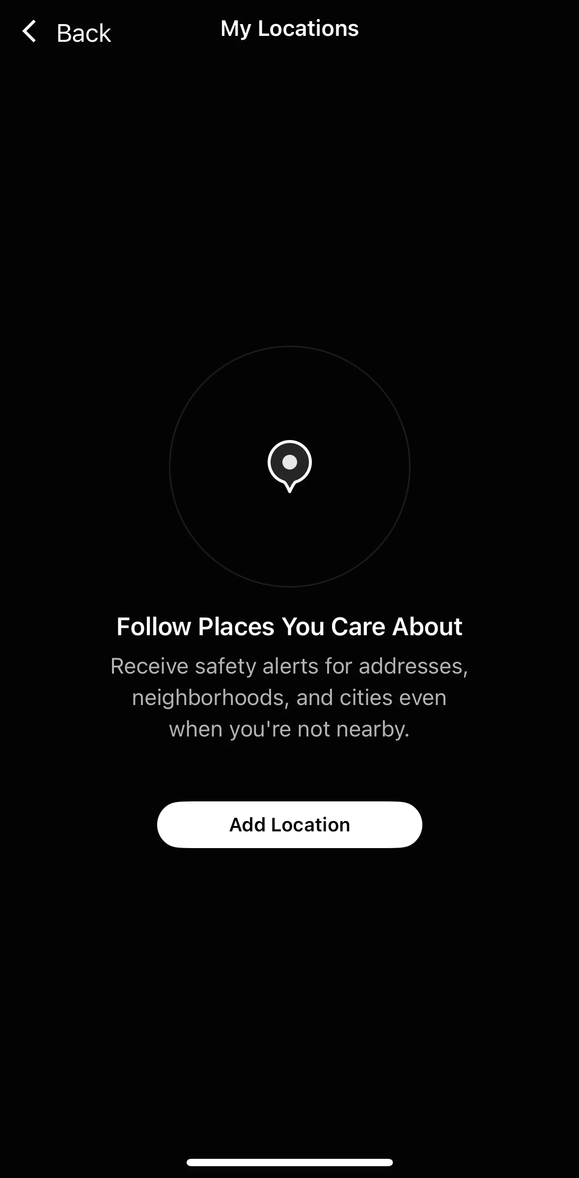 Citizen Screen screen in the Adding an alert zone flow