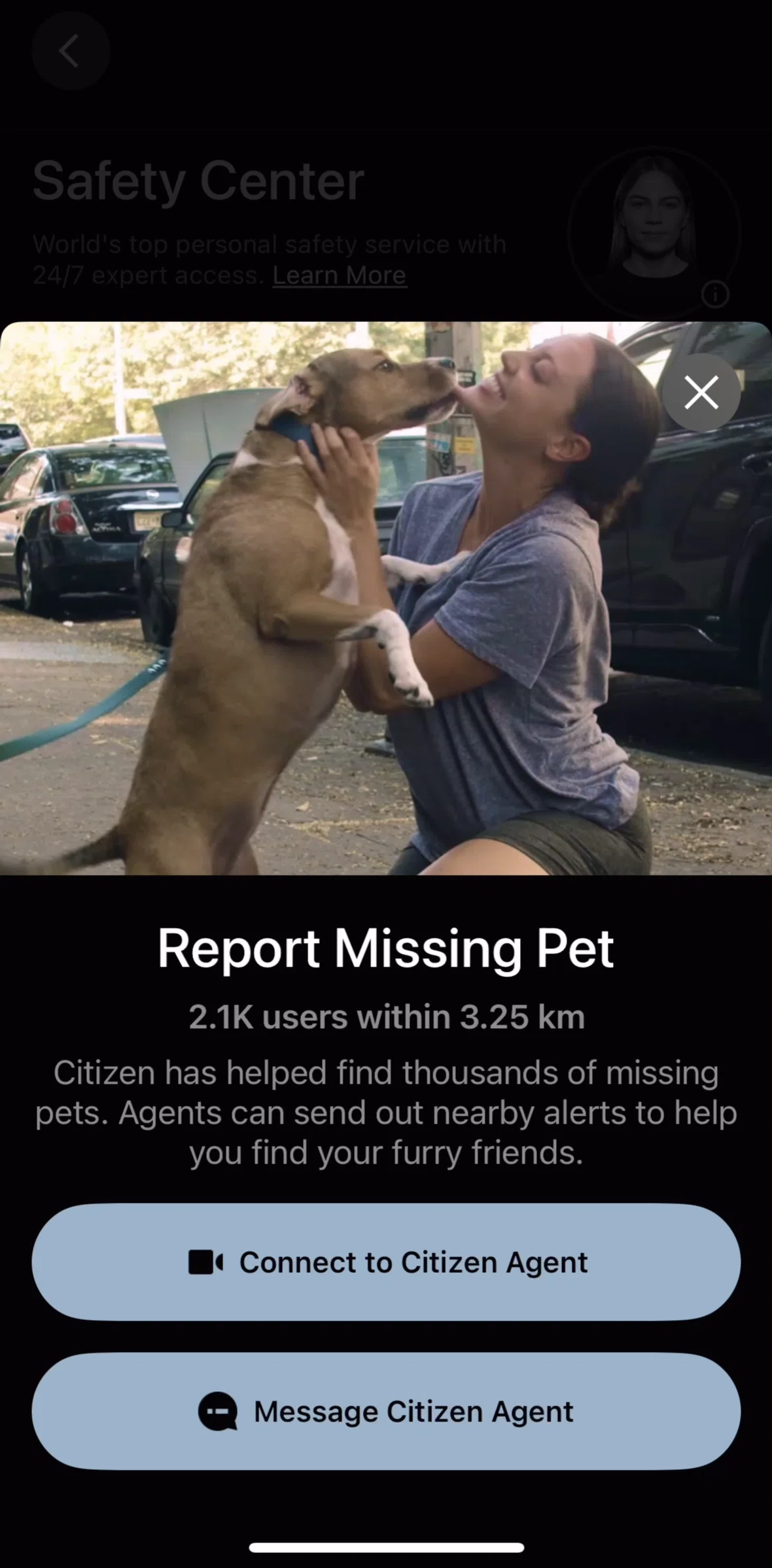 Citizen Screen screen in the Chatting with an agent flow