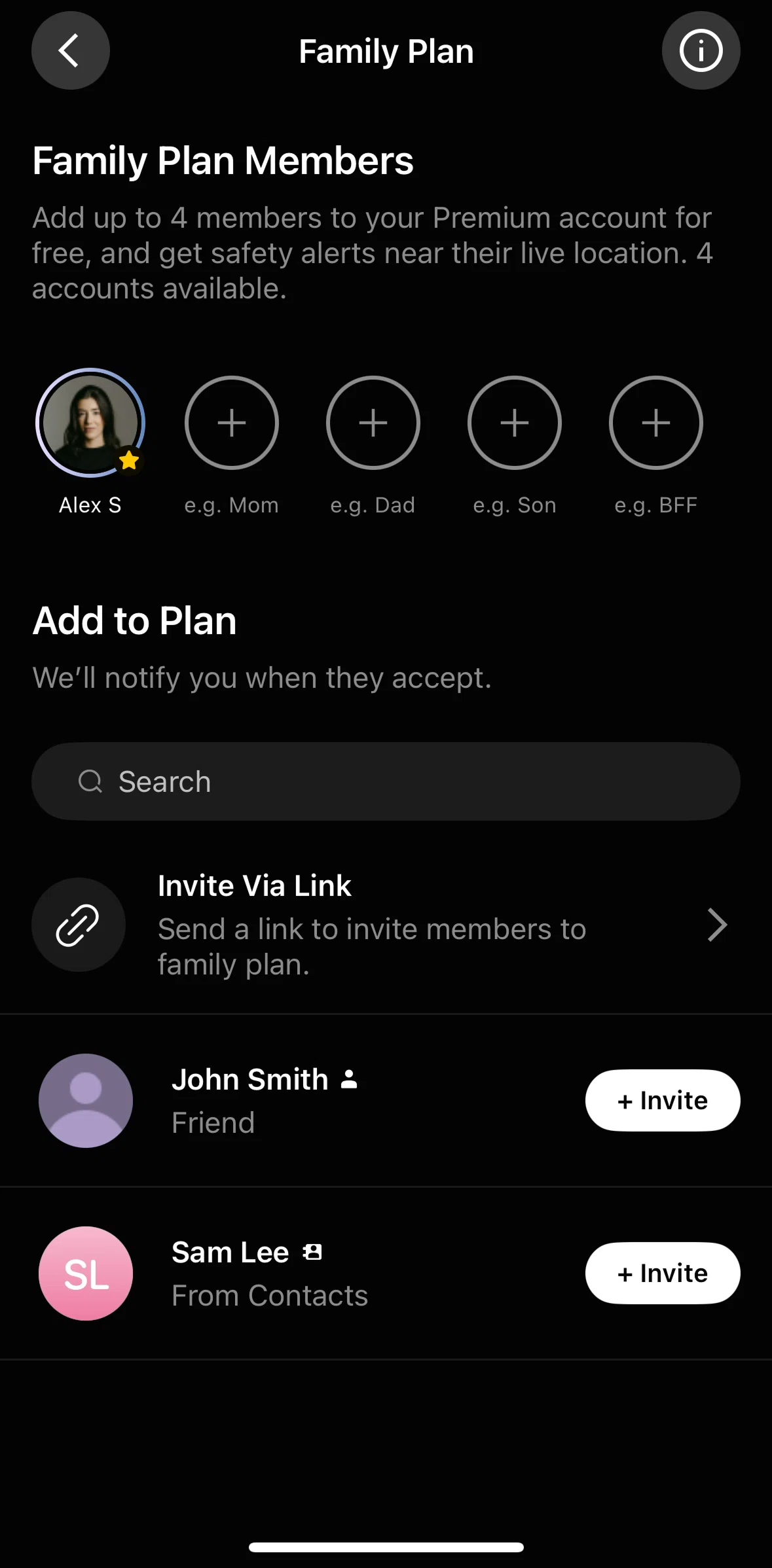 Citizen Screen screen in the Inviting a member flow