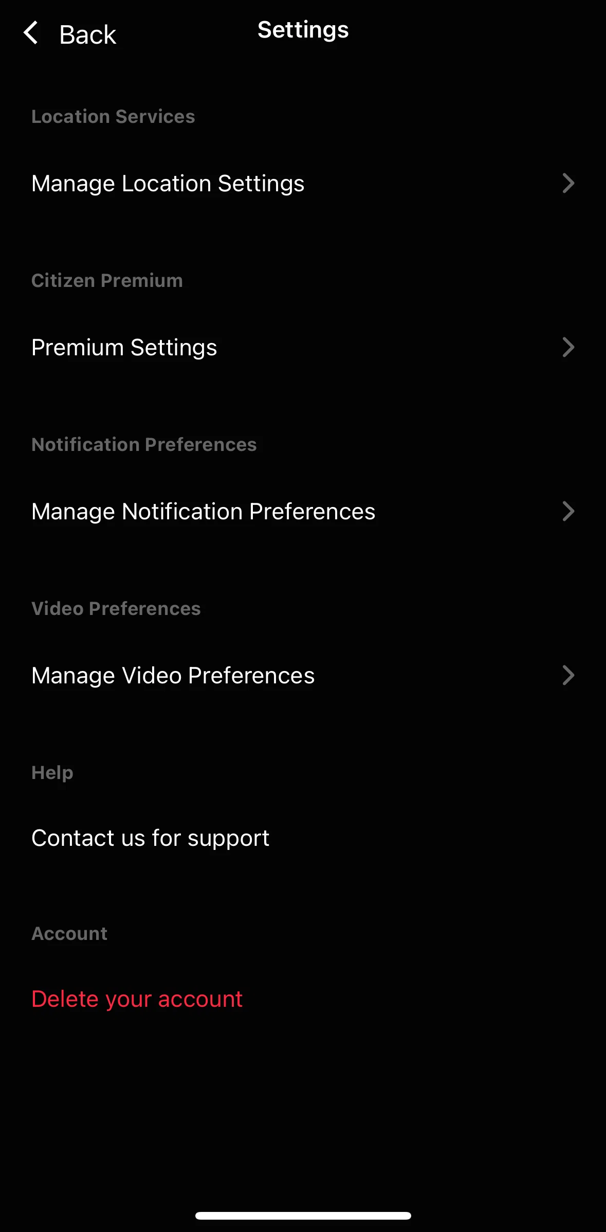 Citizen Screen screen in the Premium settings flow