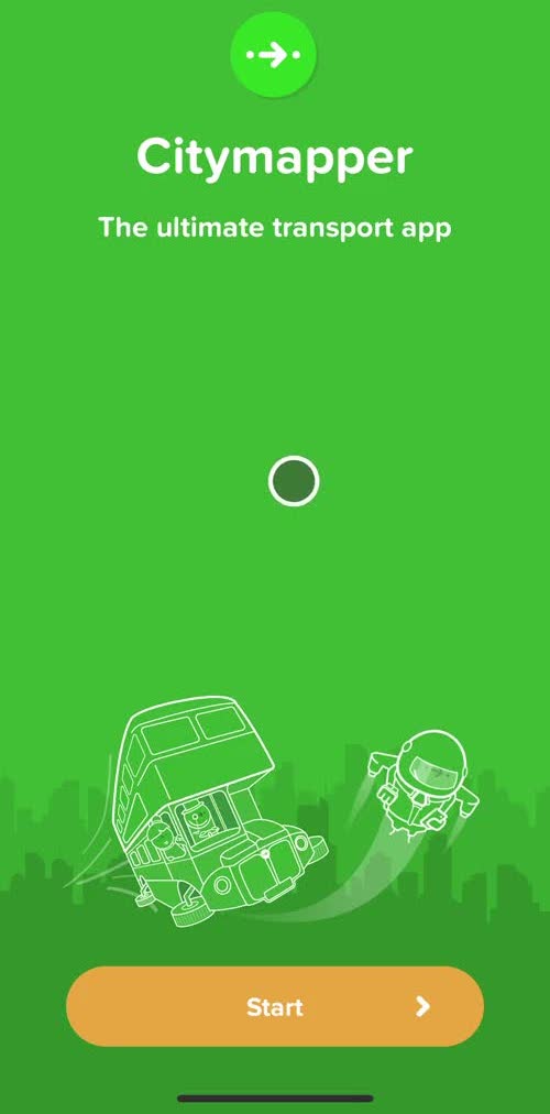 Citymapper Start screen screen in the Onboarding flow