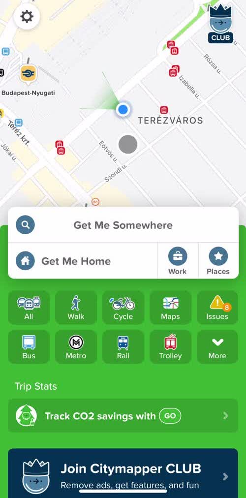Citymapper Home screen in the Upgrading Your Account flow