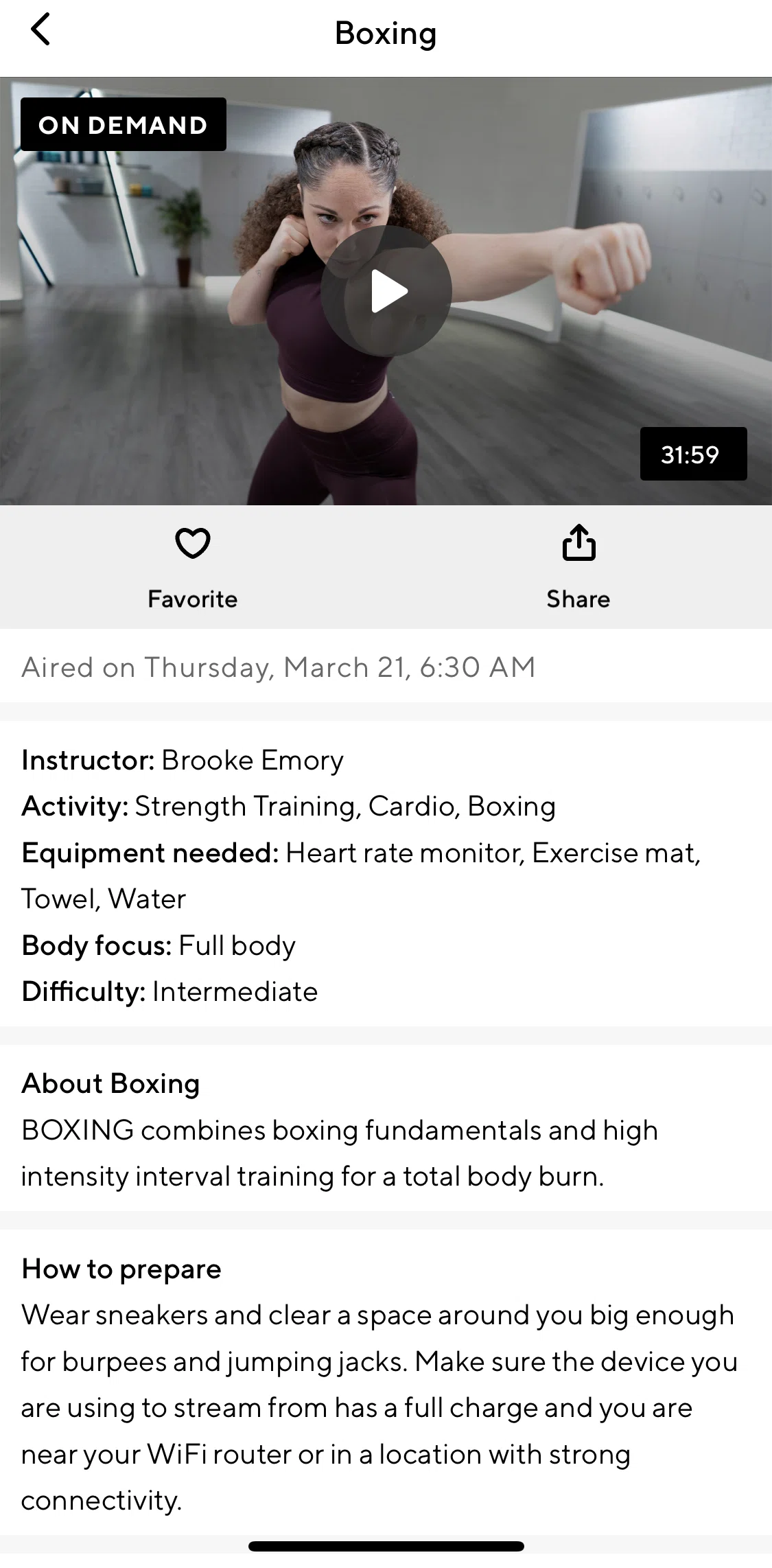 ClassPass Screen screen in the Adding a workout to favorites flow