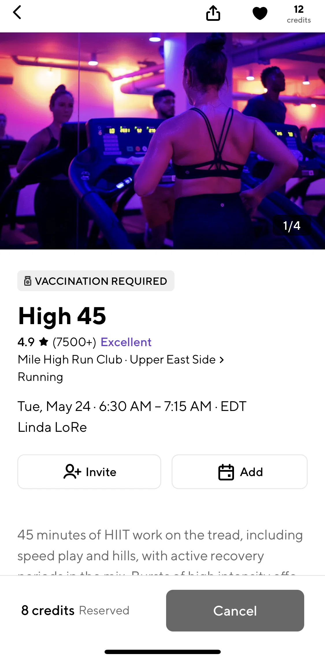 ClassPass Screen screen in the Adding credits flow