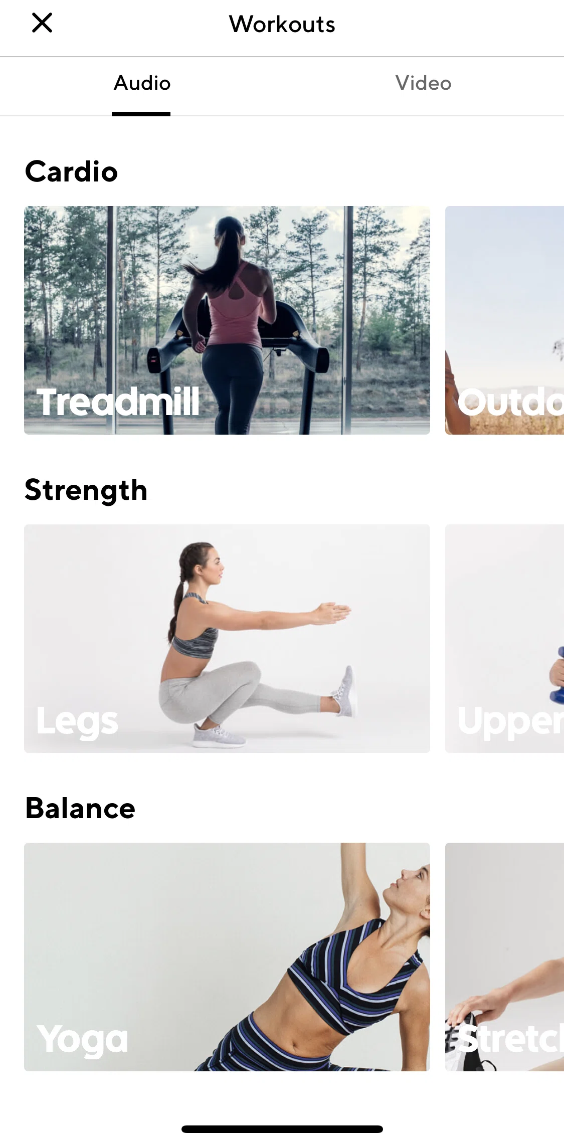ClassPass Screen screen in the Audio workout category flow