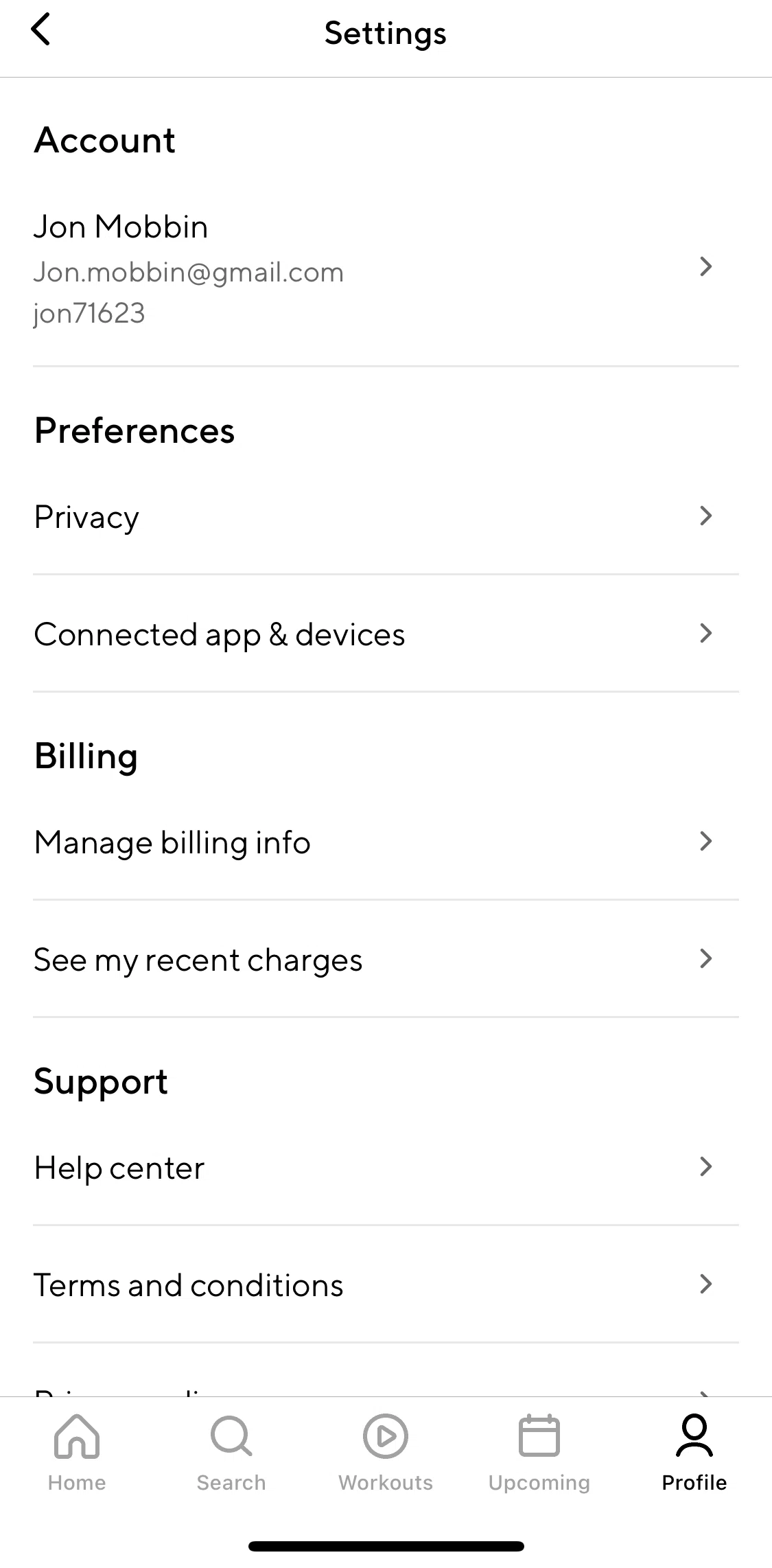 ClassPass Screen screen in the Billing information flow