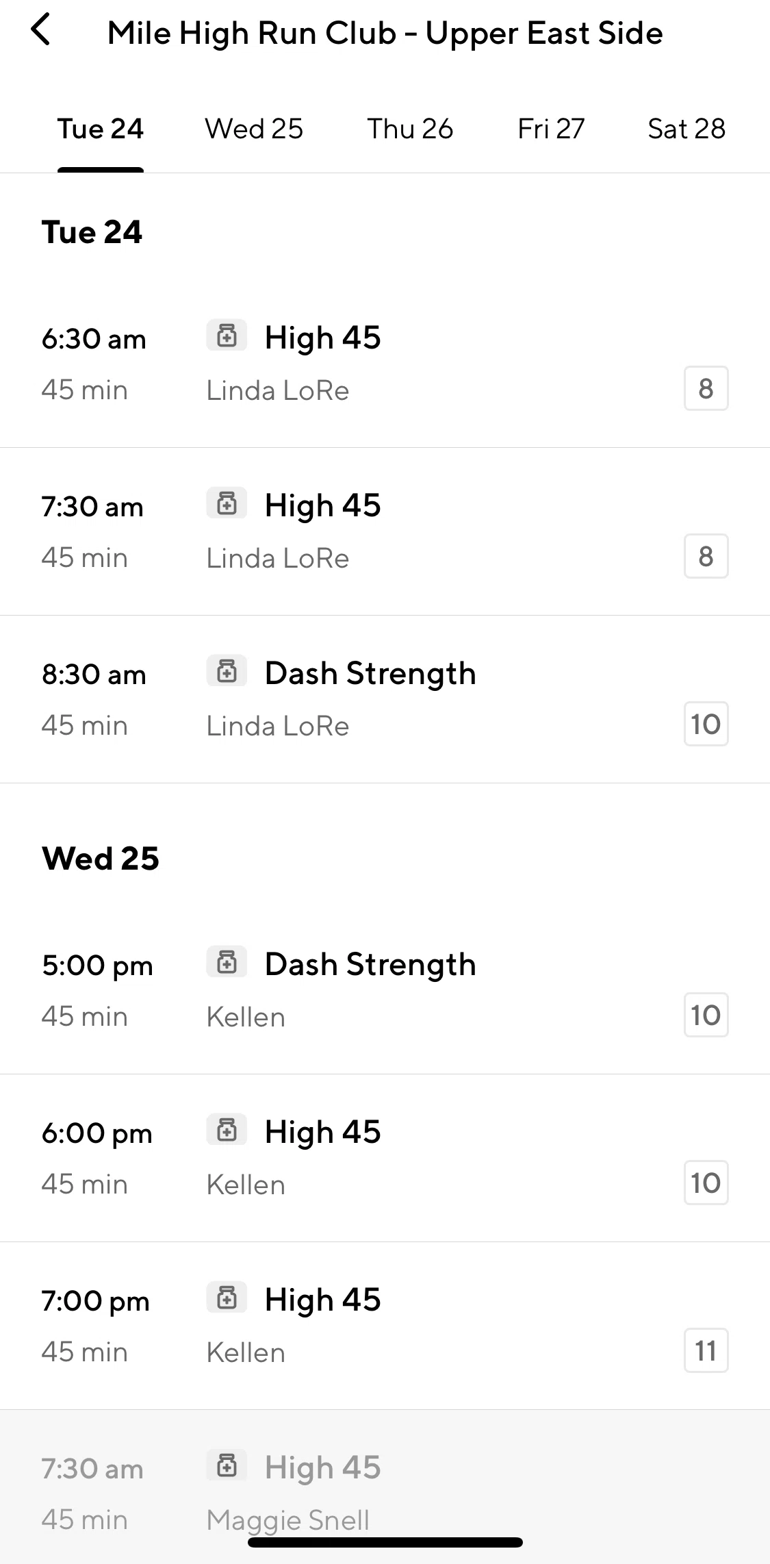 ClassPass Screen screen in the Class detail flow