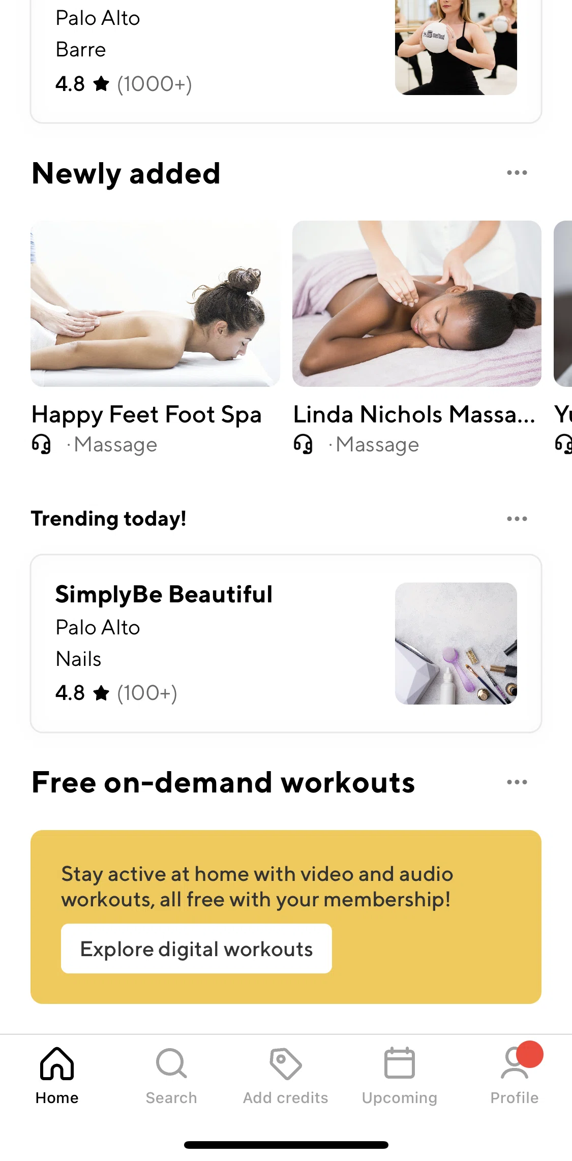 ClassPass Screen screen in the Explore digital workouts flow
