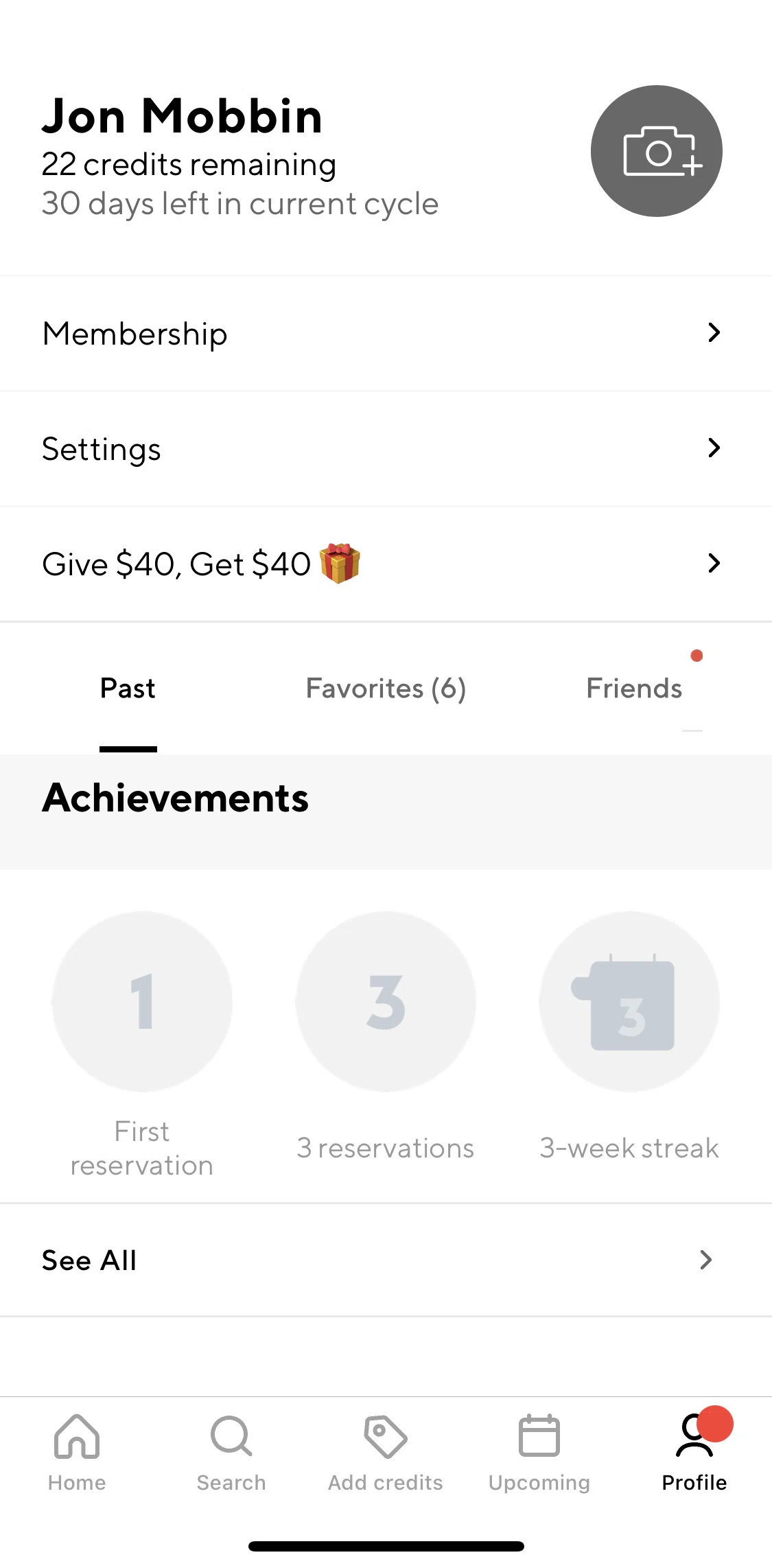 ClassPass Screen screen in the Profile flow
