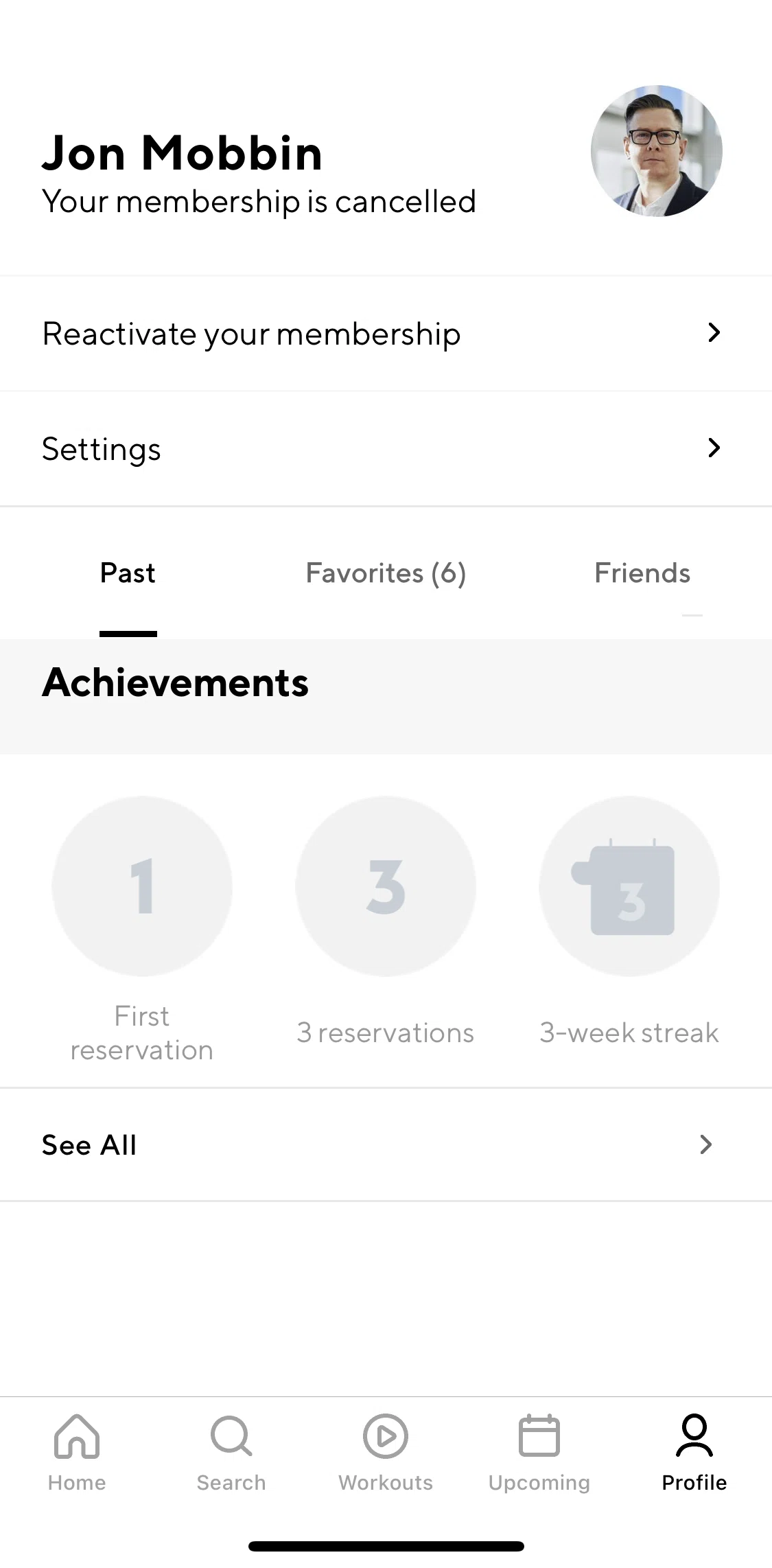 ClassPass Screen screen in the Reactivate membership flow