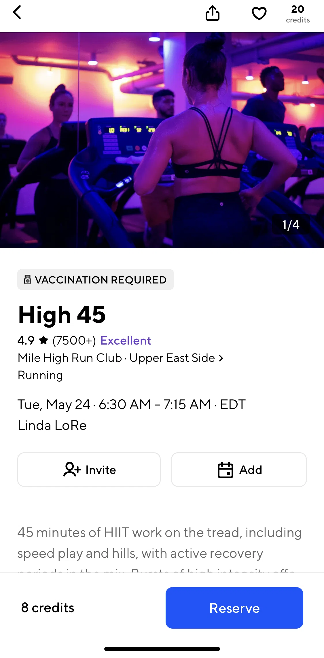 ClassPass Screen screen in the Reserving a class flow
