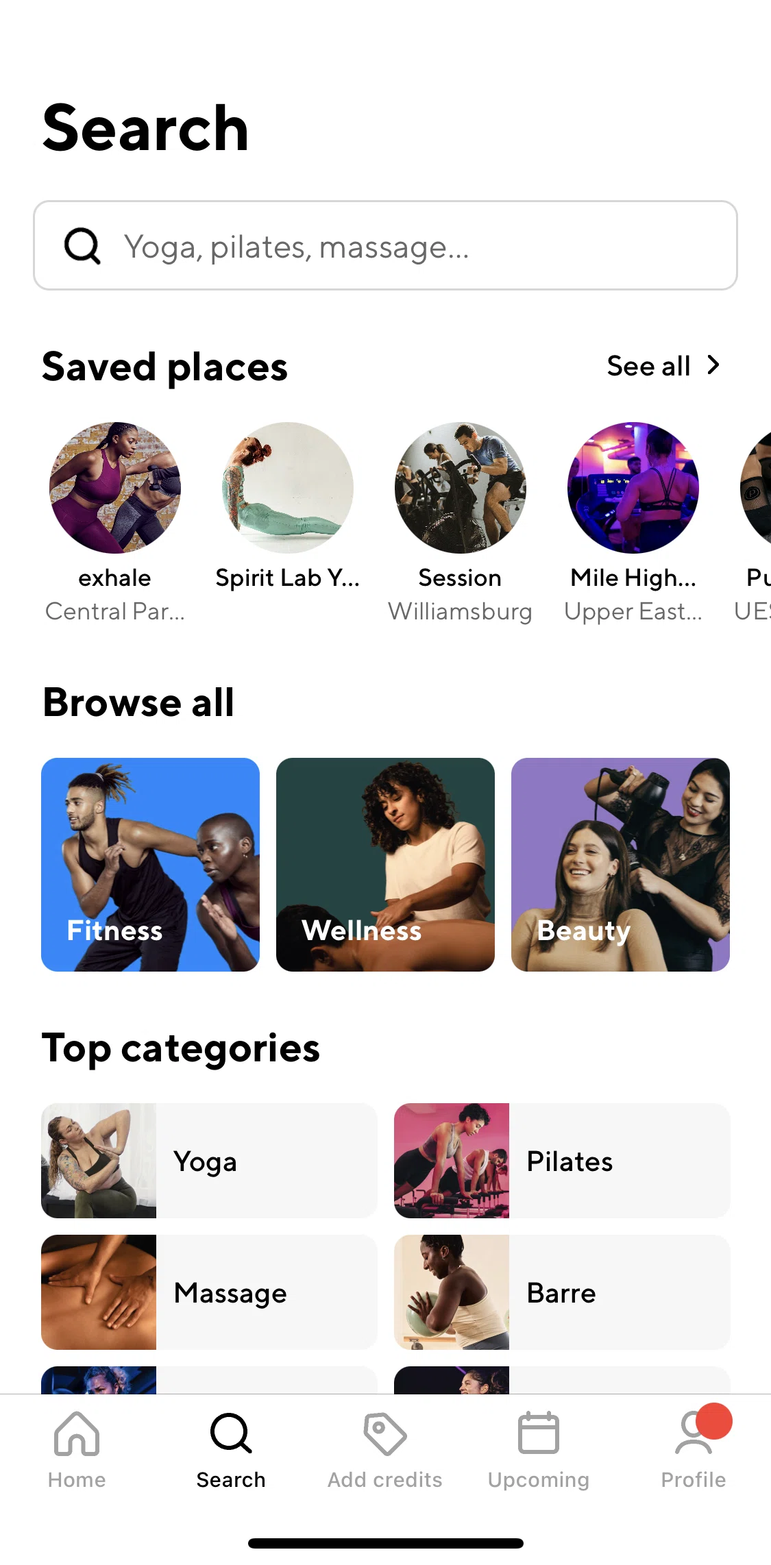 ClassPass Screen screen in the Search flow