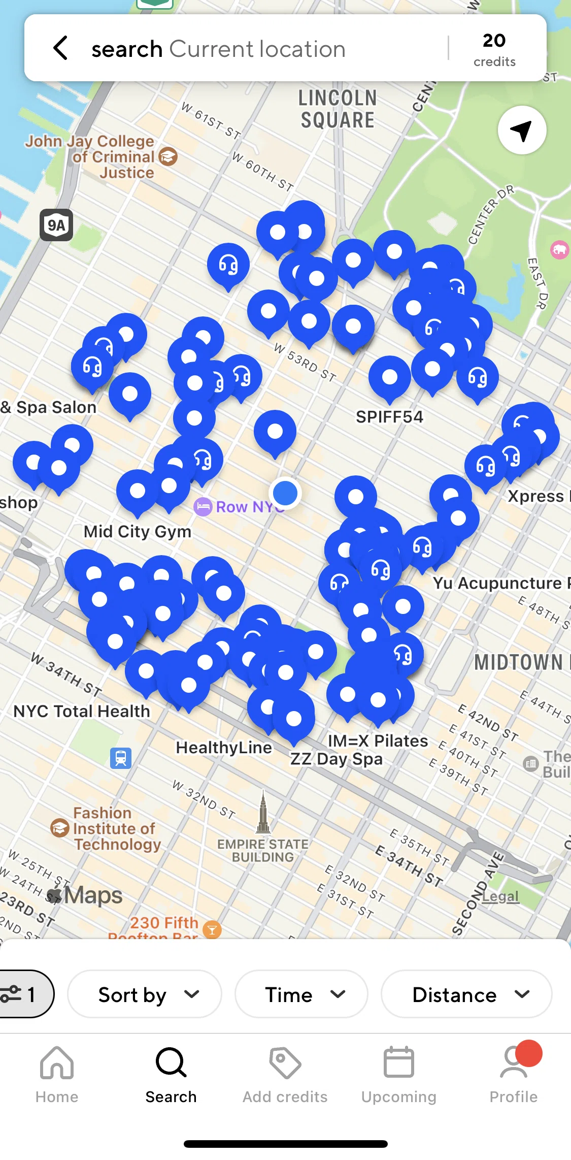 ClassPass Screen screen in the Searching mapped area flow