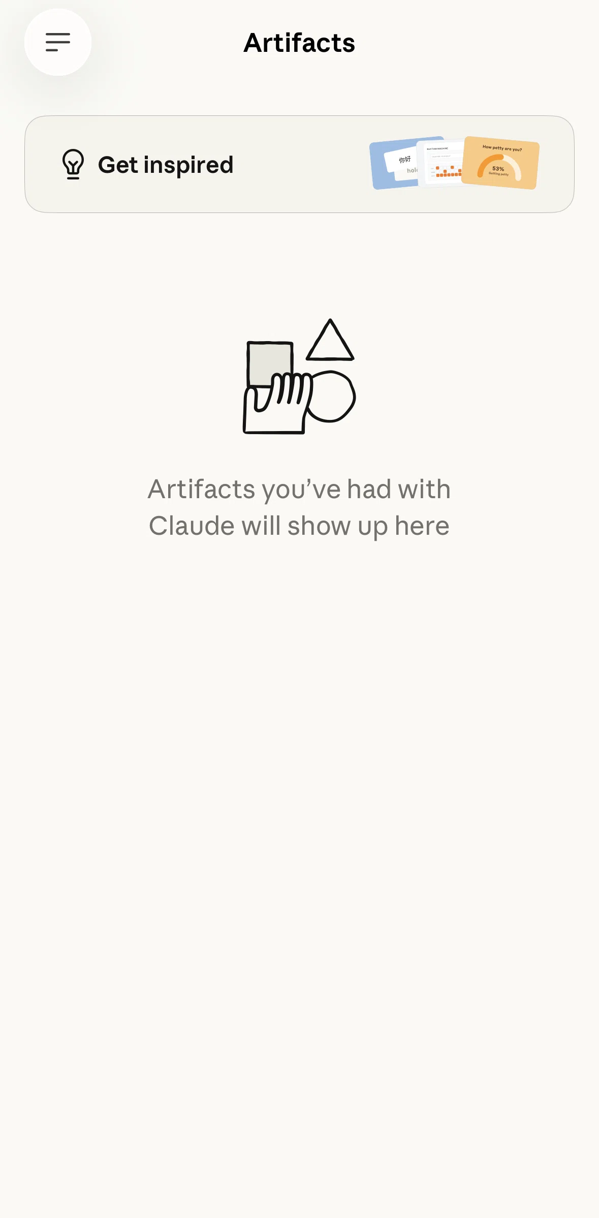 Claude Screen screen in the Get inspired flow