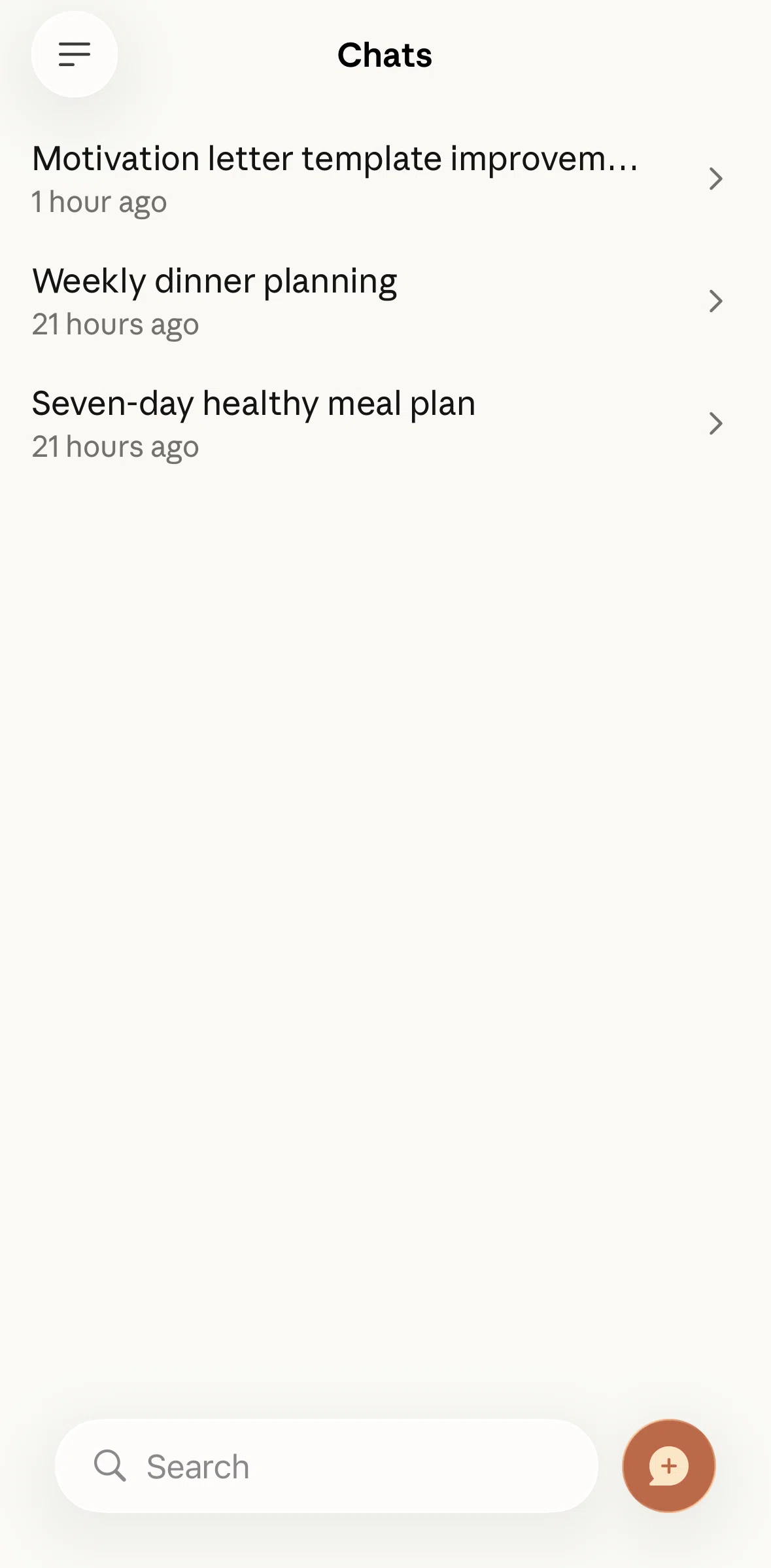 Claude Screen screen in the Searching chats flow