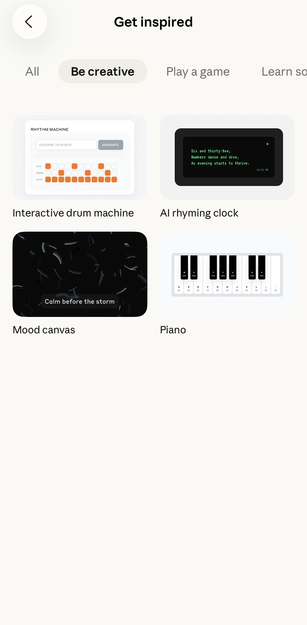 Claude Screen screen in the Starting an artifact flow