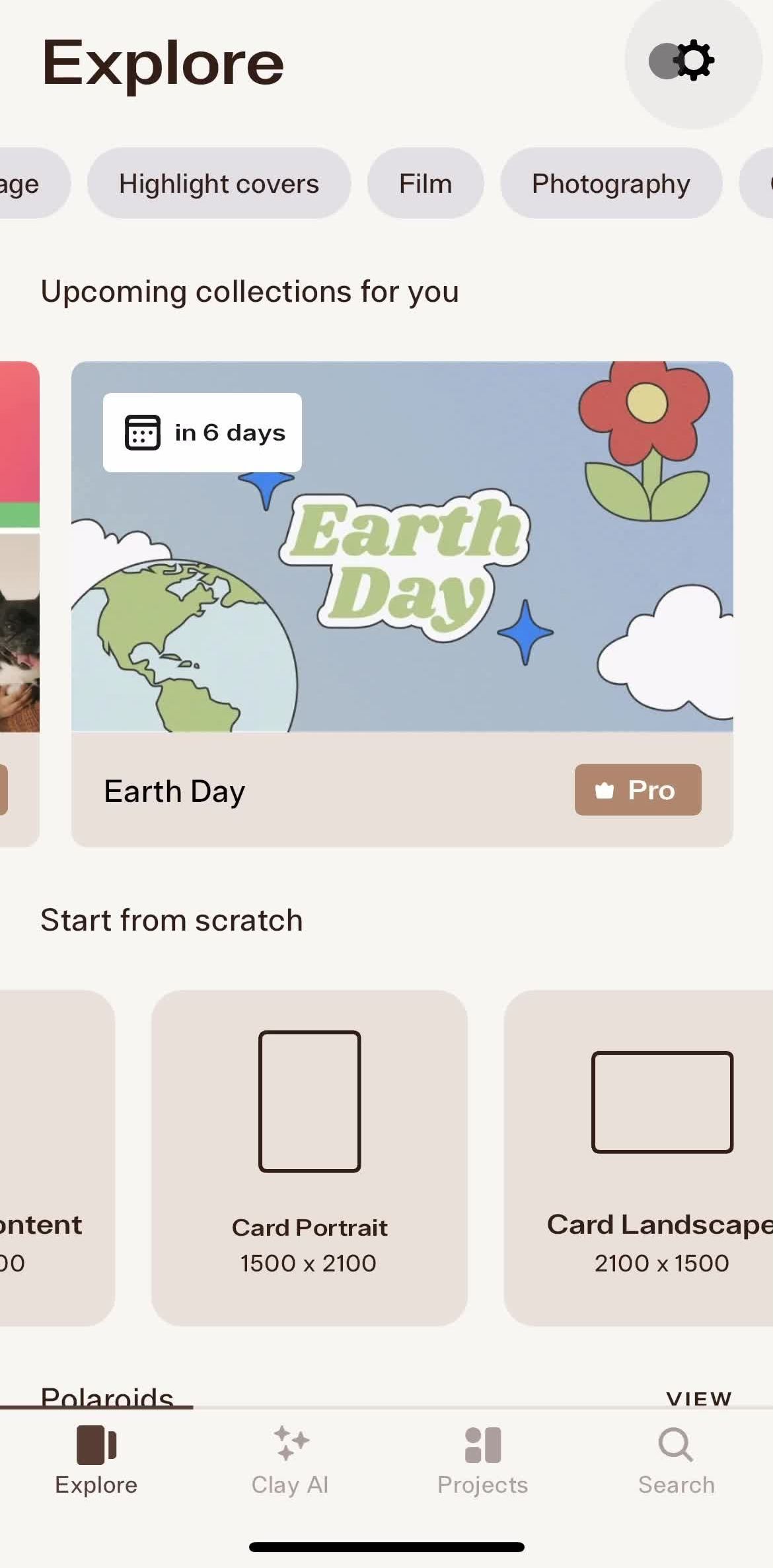 Clay Home screen in the Deleting Your Account flow