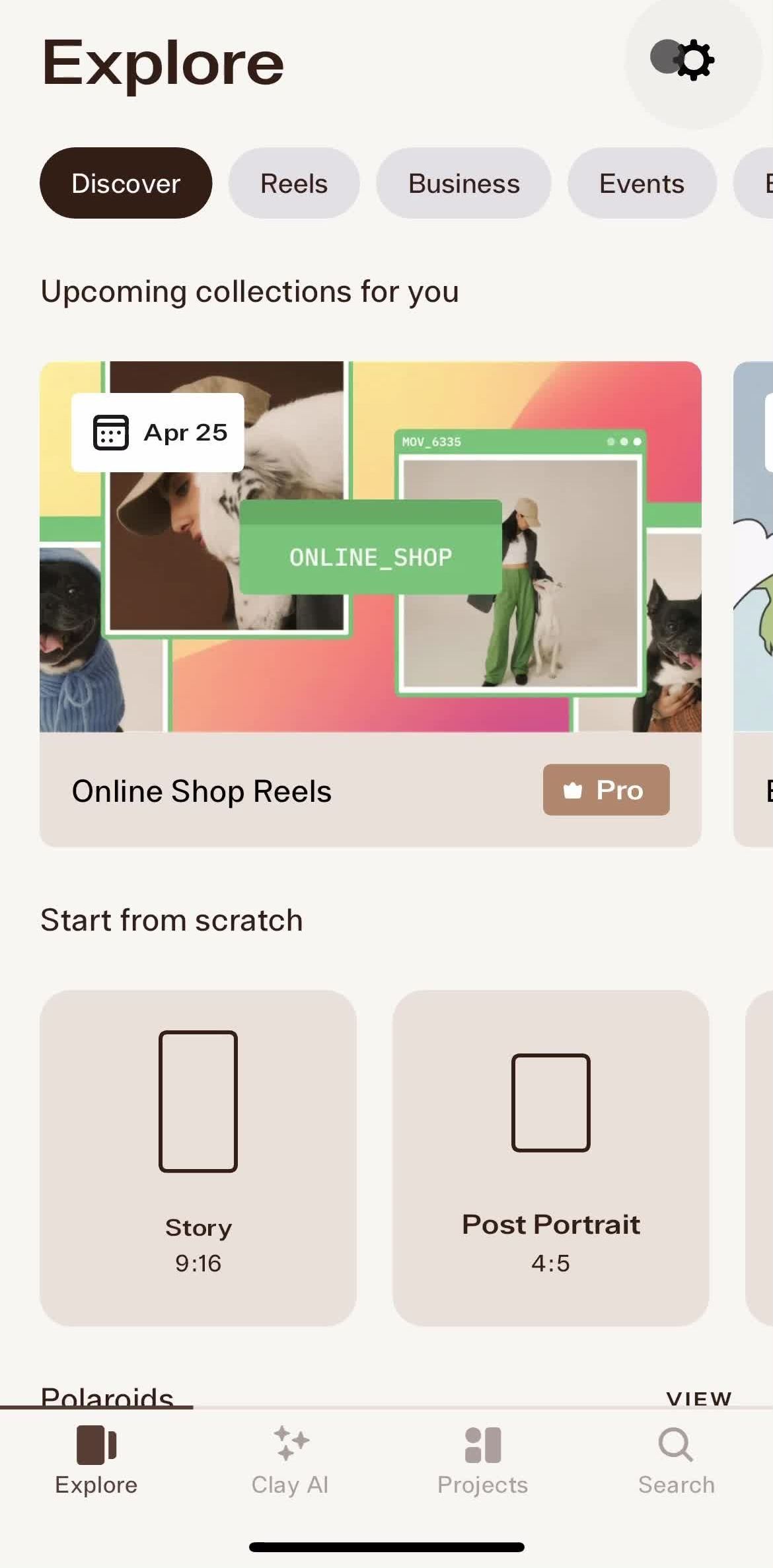 Clay Home screen in the Logging In flow