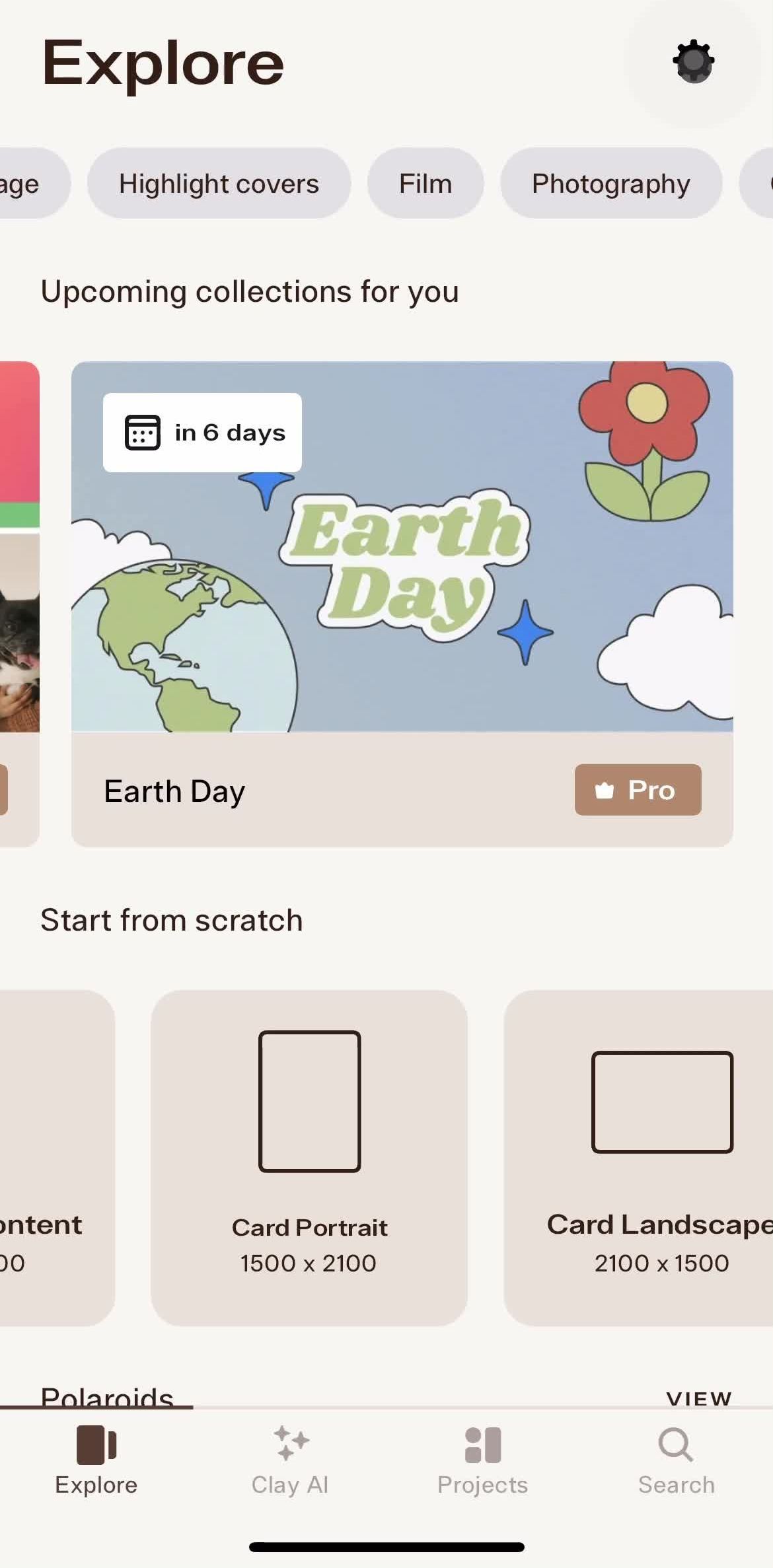 Clay Home screen in the Logging Out flow