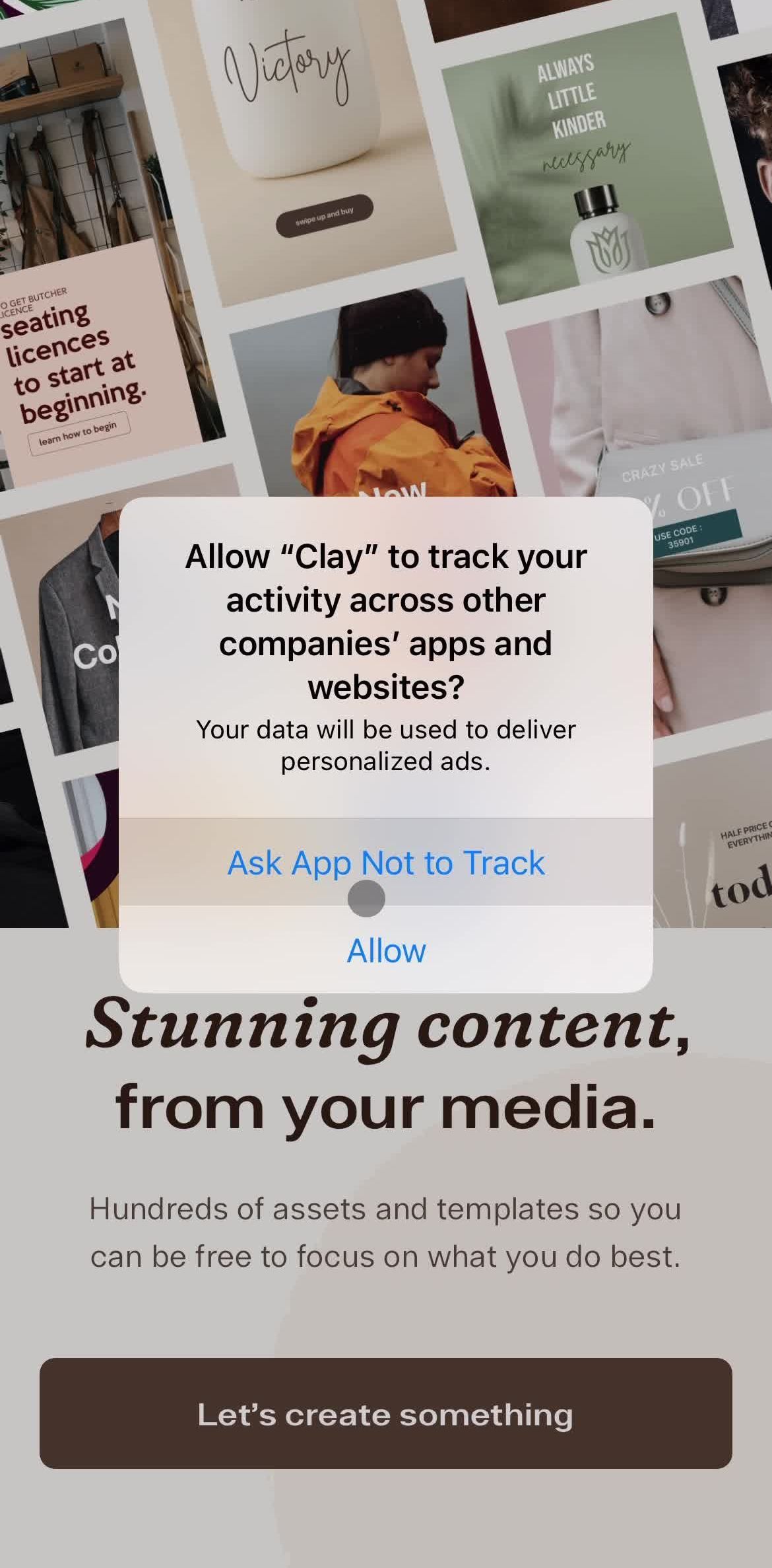 Clay Permissions screen in the Onboarding flow