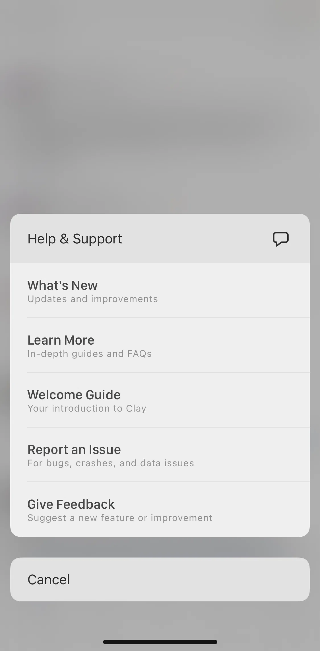 Clay Screen 1 screen in the Reporting a bug flow