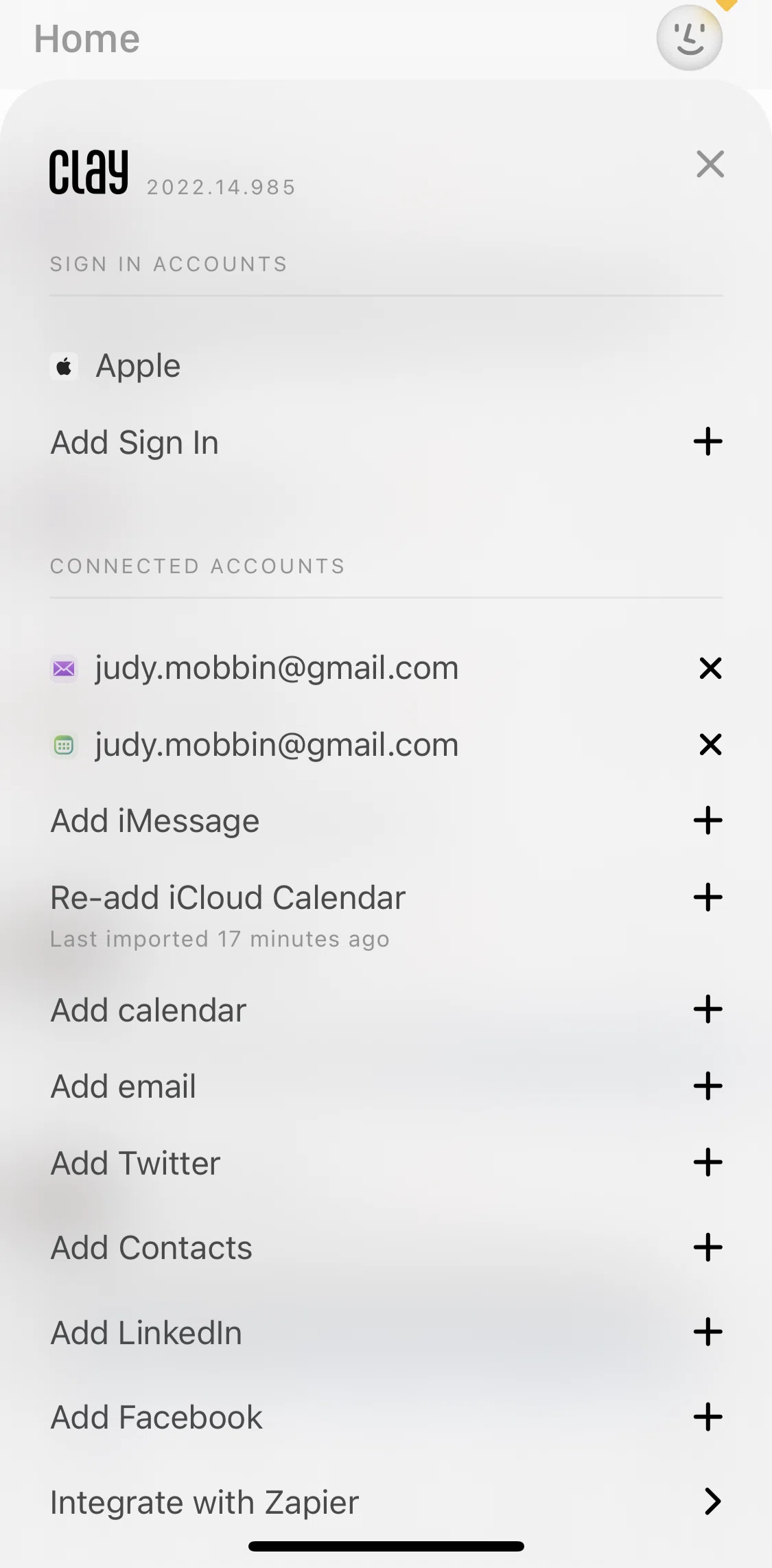 Clay Screen 1 screen in the Sync LinkedIn connections flow