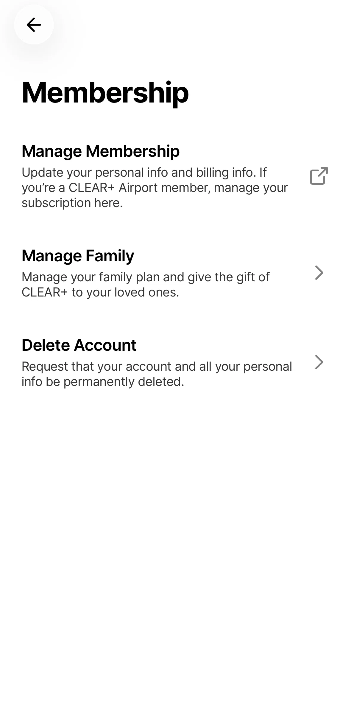CLEAR Screen screen in the Add a family member flow