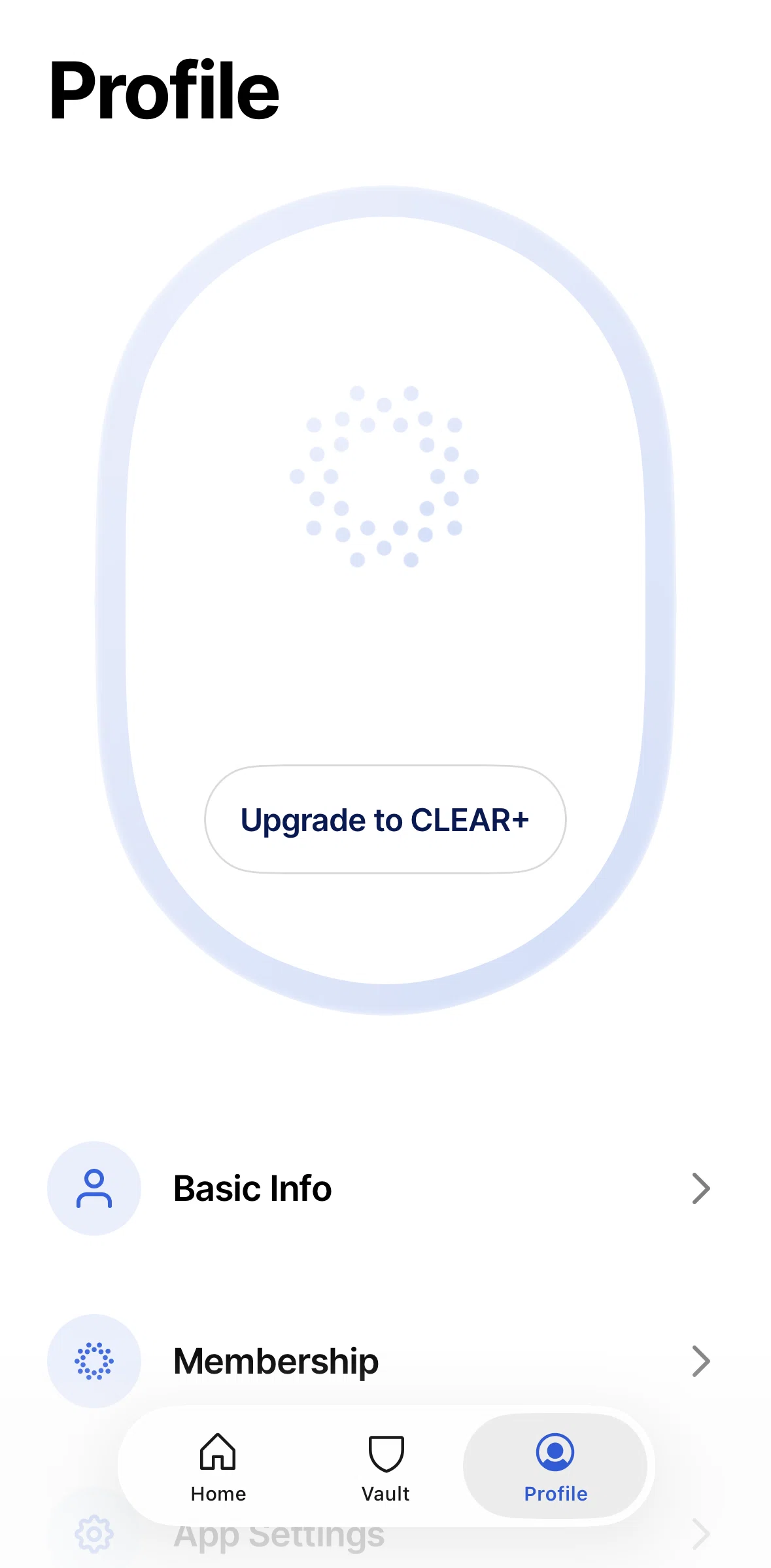 CLEAR Screen screen in the Basic Info flow