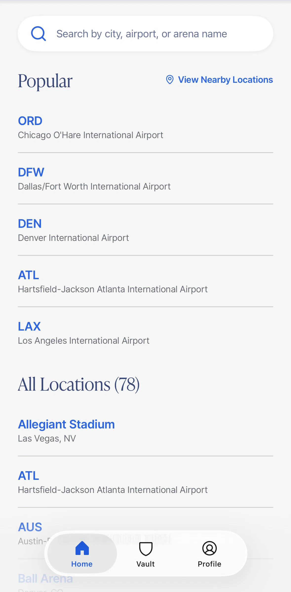CLEAR Screen screen in the Searching a location flow