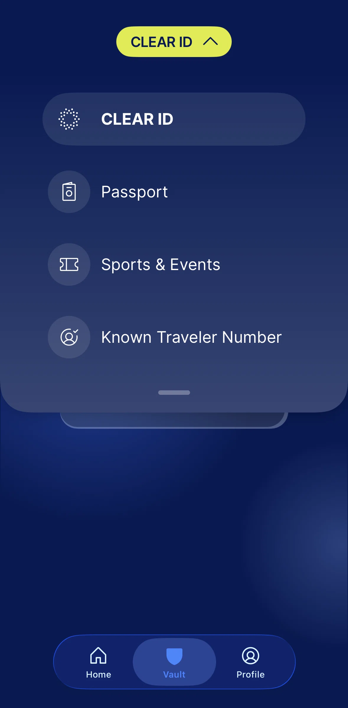 CLEAR Screen screen in the Sports & events flow