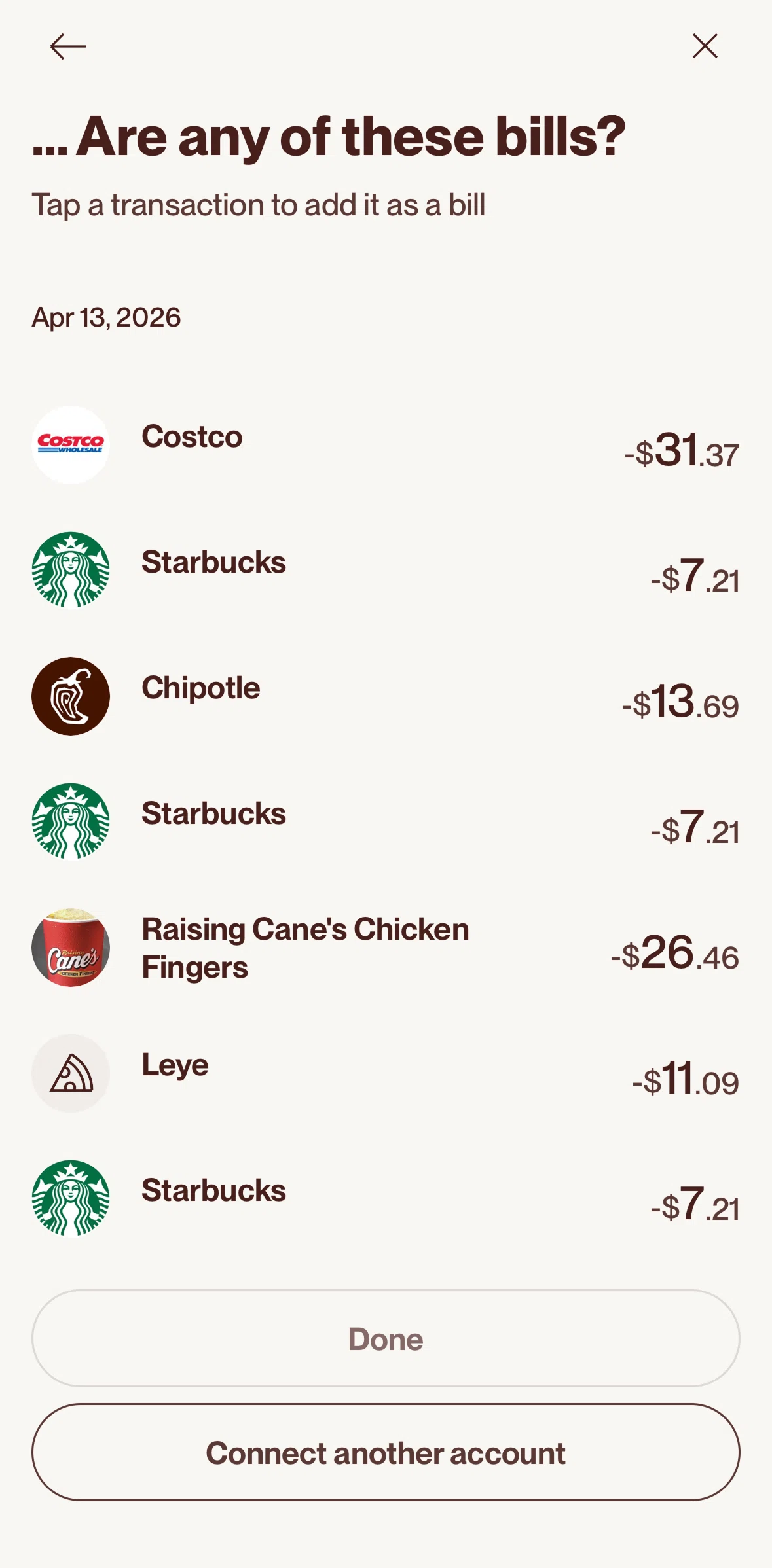 Cleo AI Screen screen in the Adding a bill flow