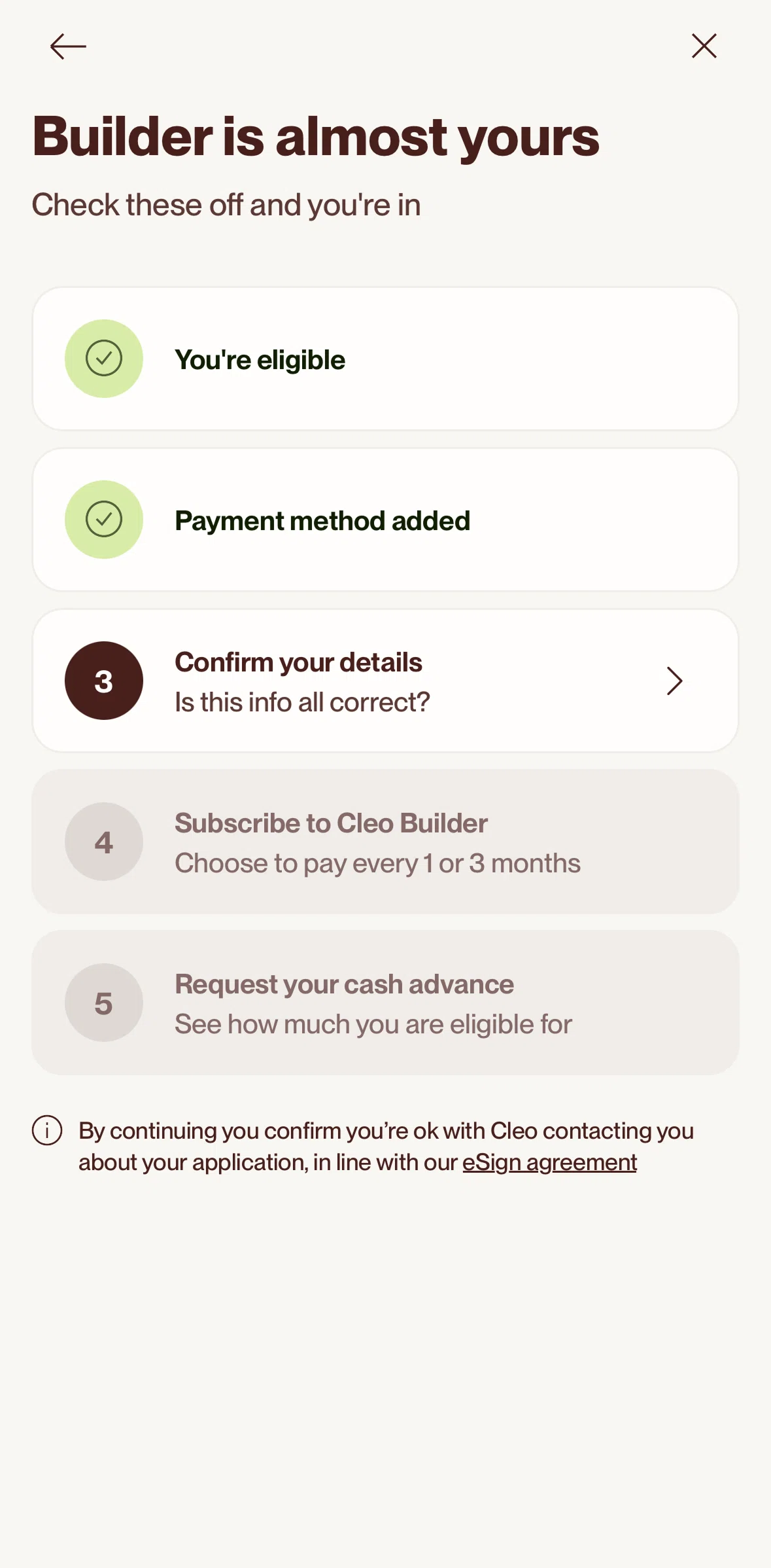 Cleo AI Screen screen in the Adding information detail flow