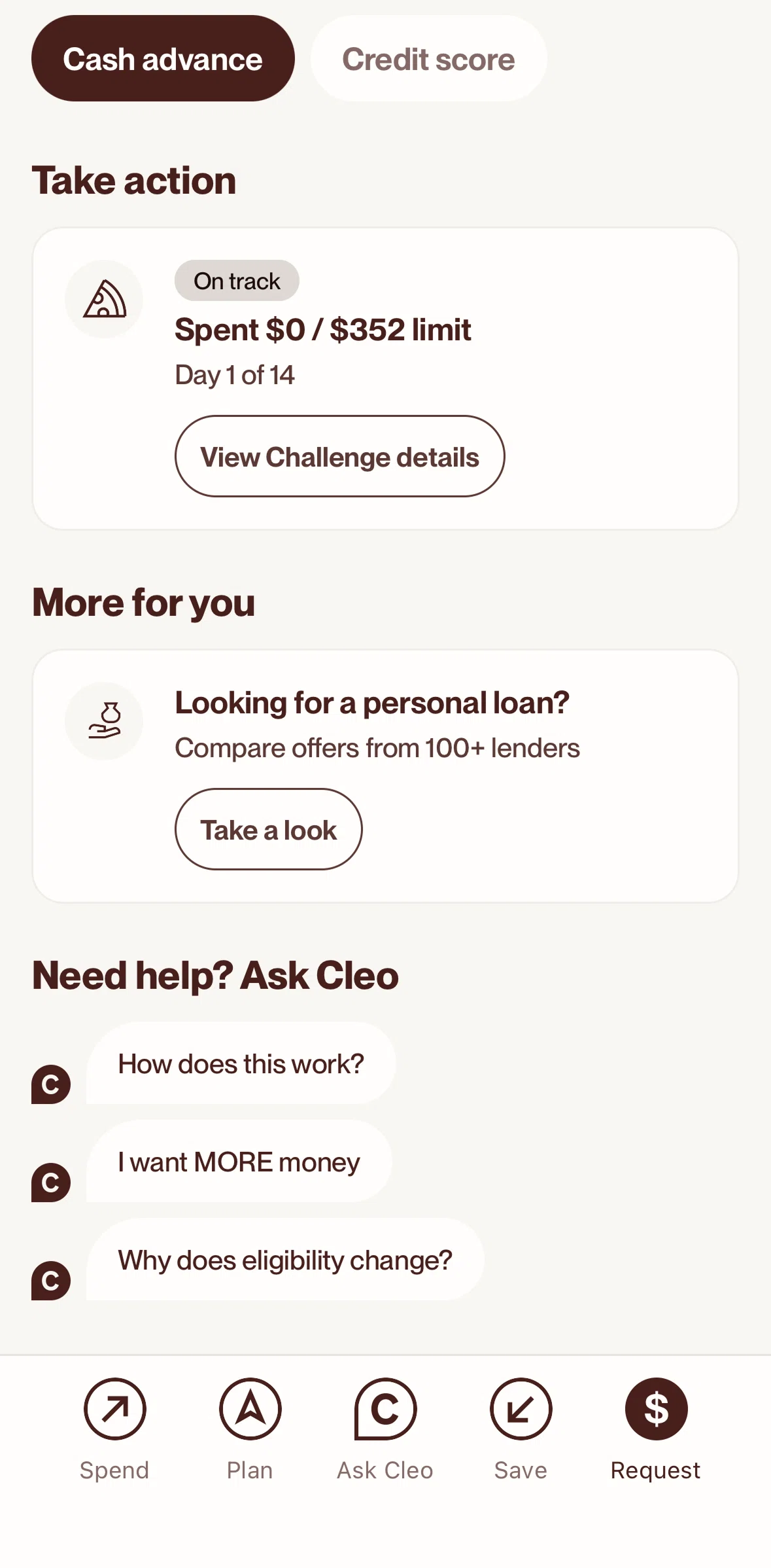 Cleo AI Screen screen in the Calculating a loan flow
