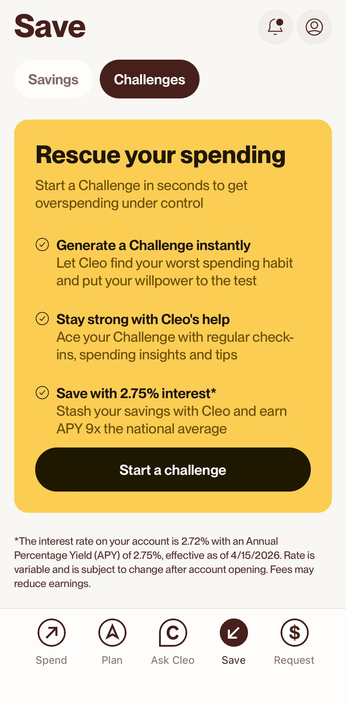 Cleo AI Screen screen in the Challenges flow