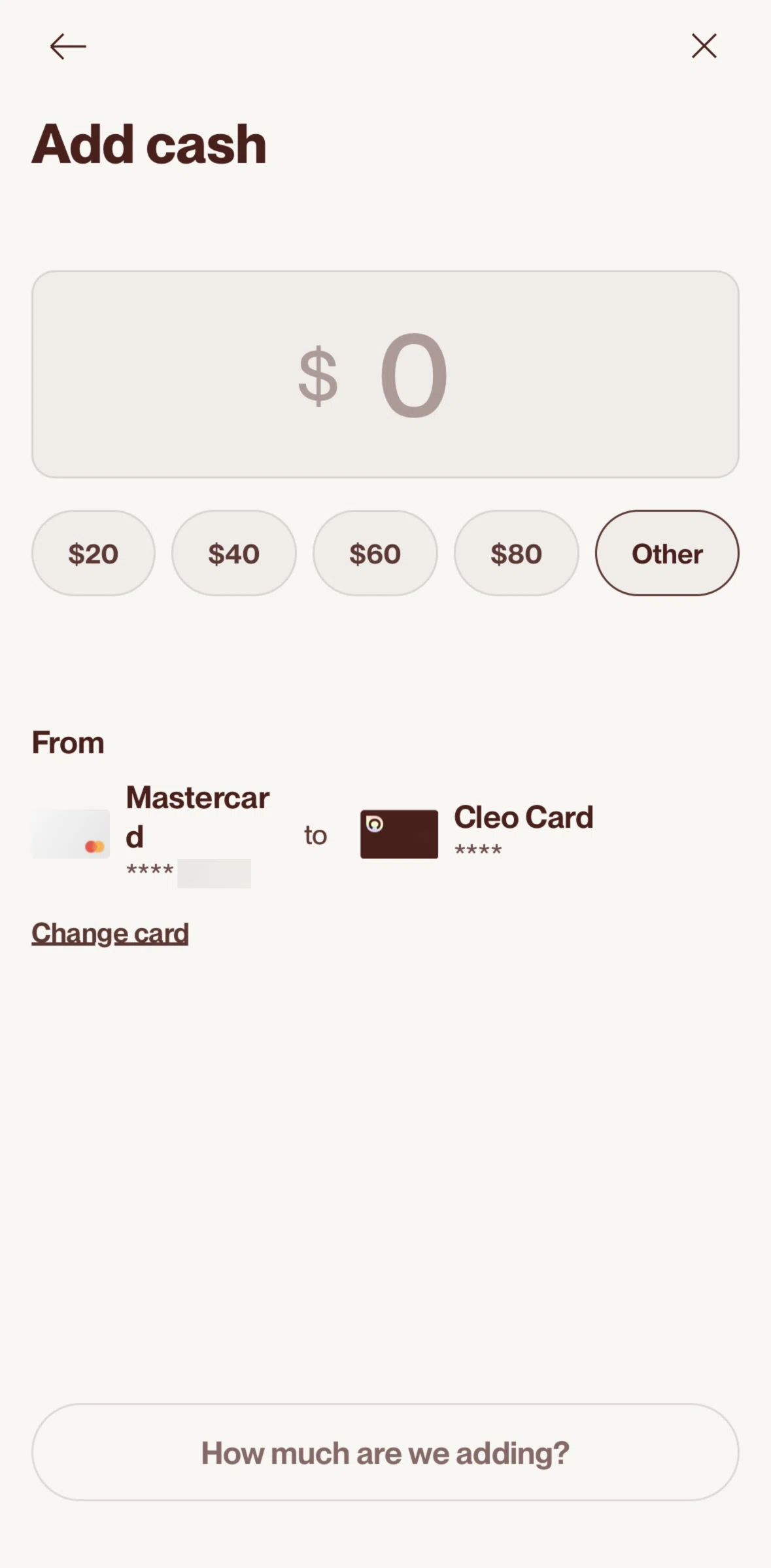 Cleo AI Screen screen in the Changing a card flow