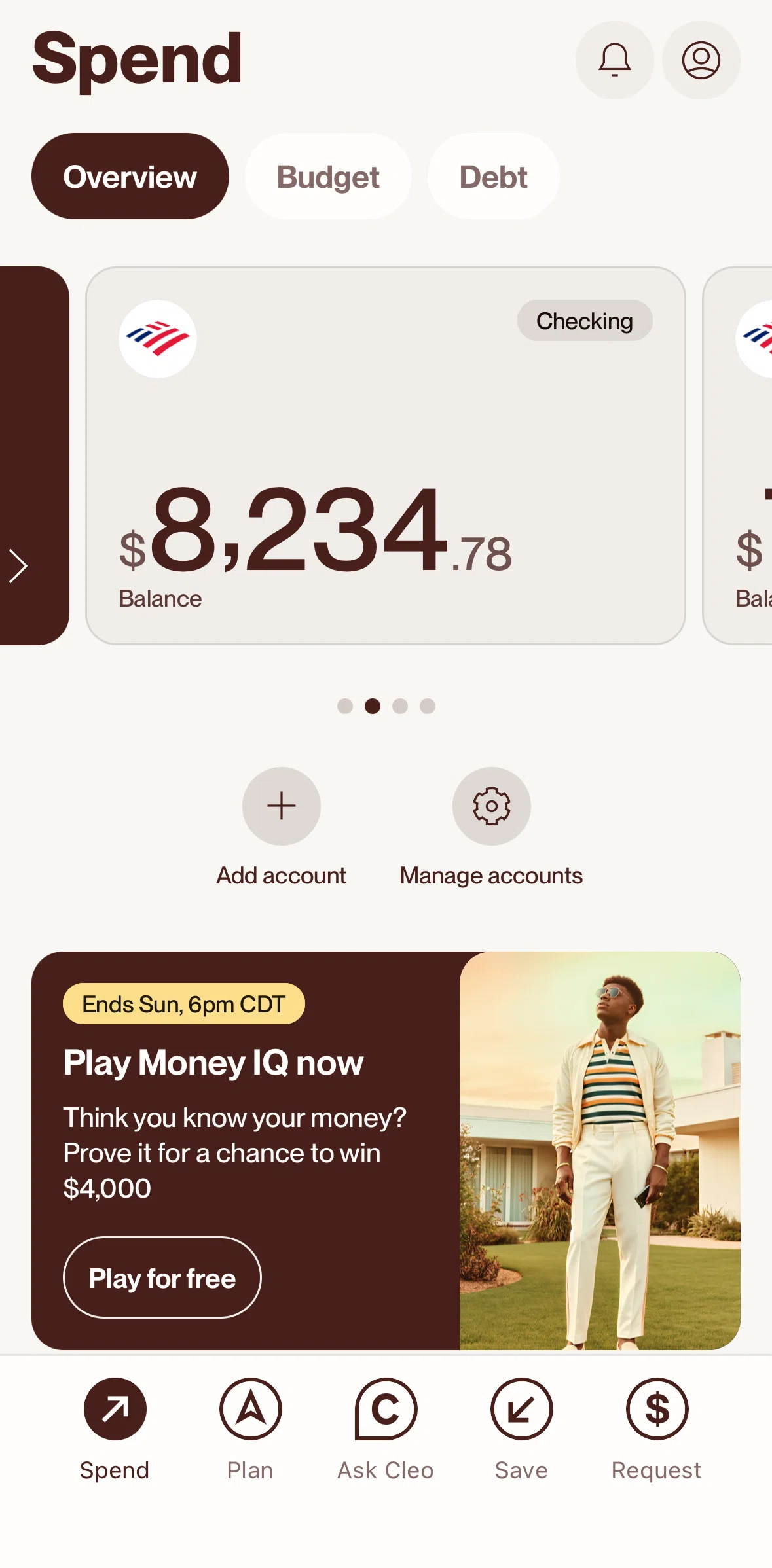 Cleo AI Screen screen in the Checking flow