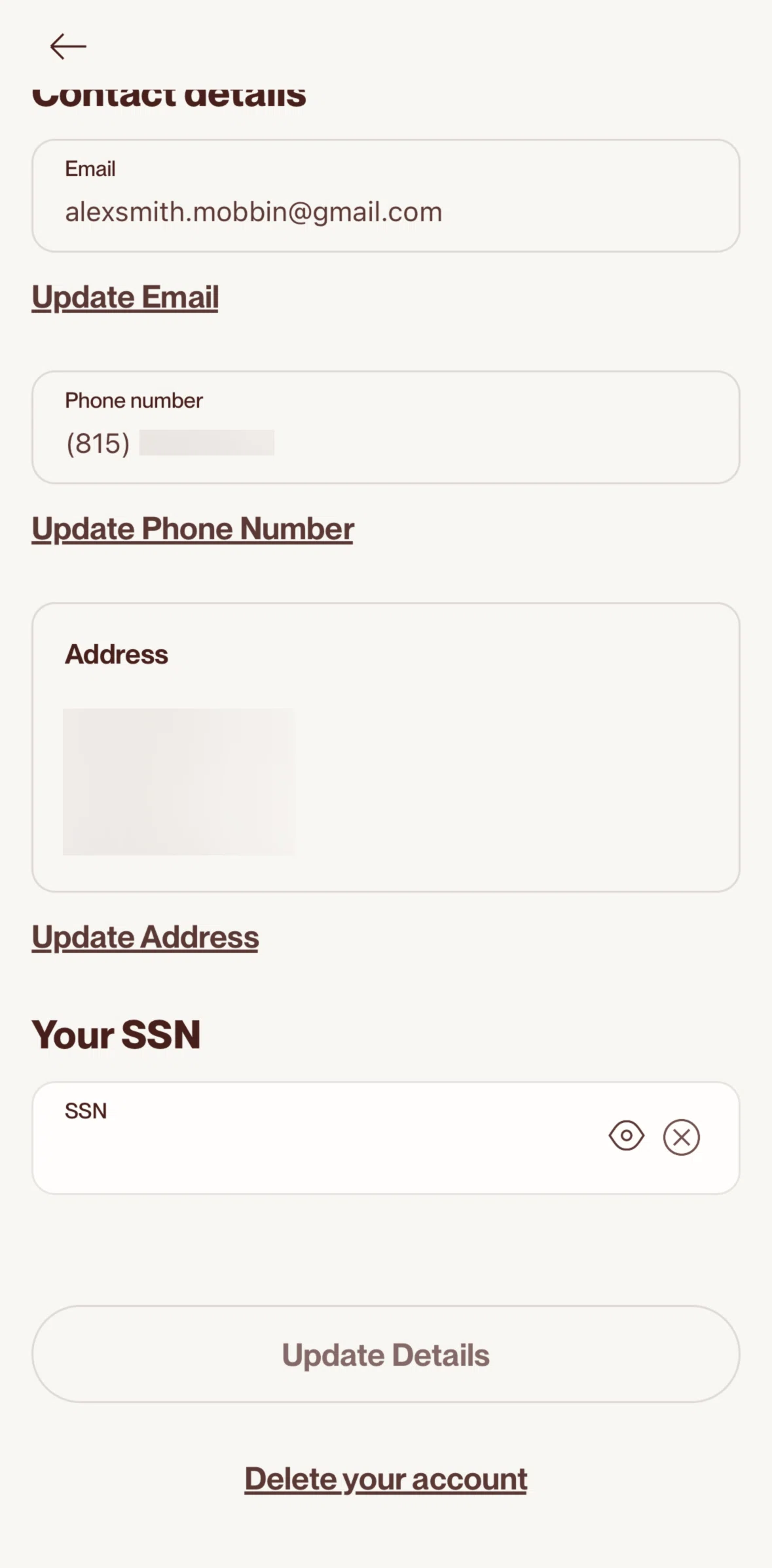Cleo AI Screen screen in the Deleting an account flow