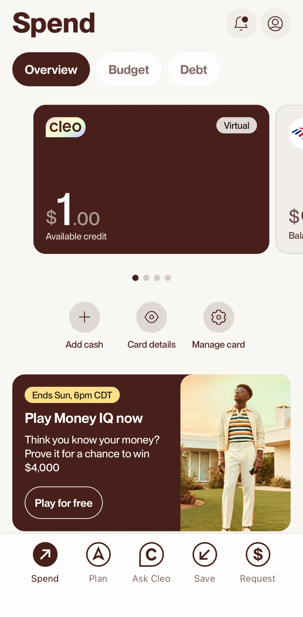 Cleo AI Screen screen in the Direct deposit detail flow