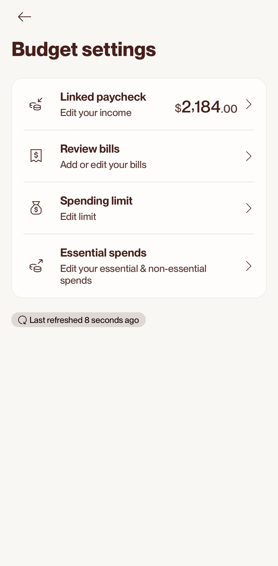 Cleo AI Screen screen in the Editing spending flow