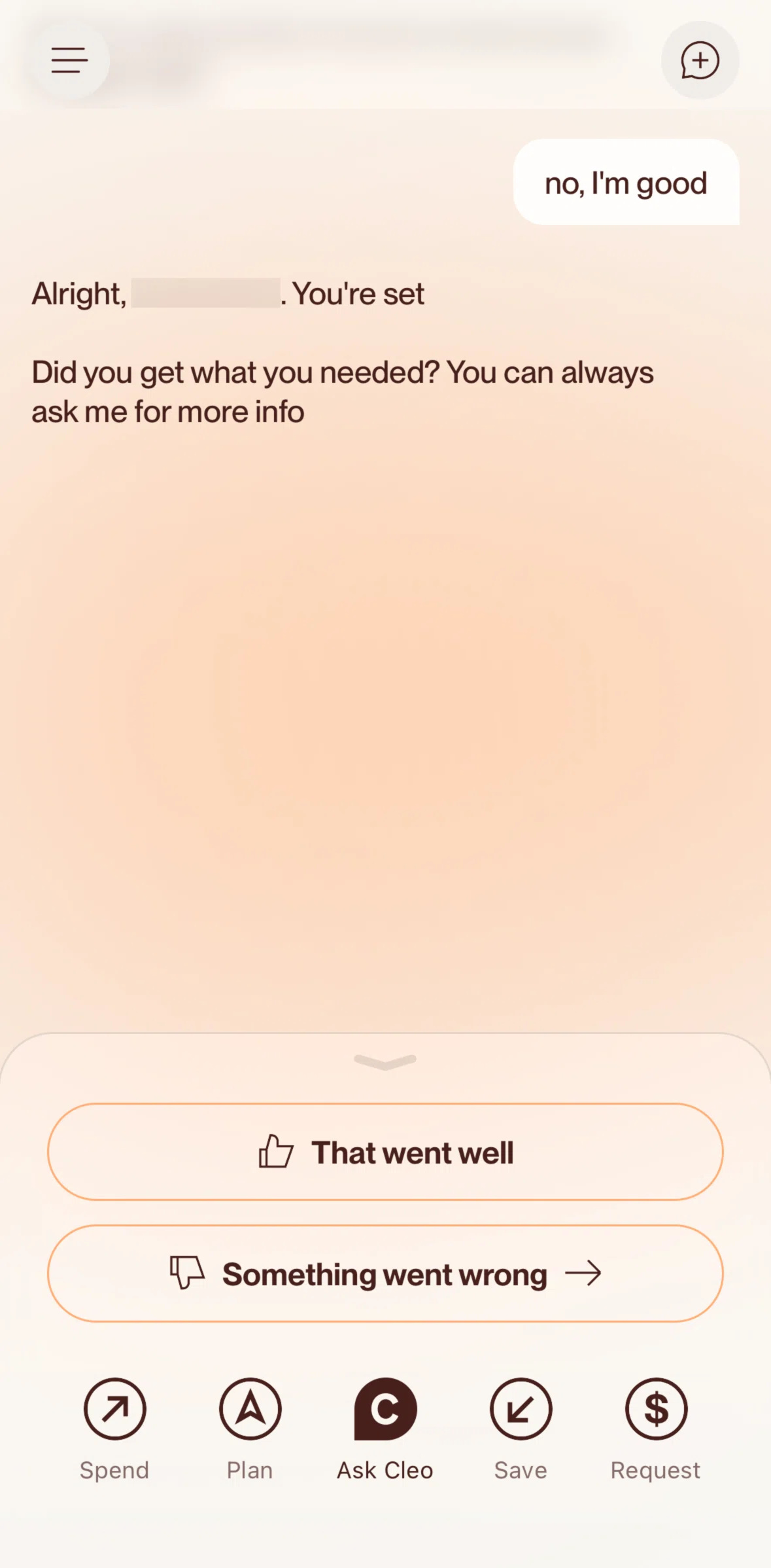 Cleo AI Screen screen in the Giving response feedback flow