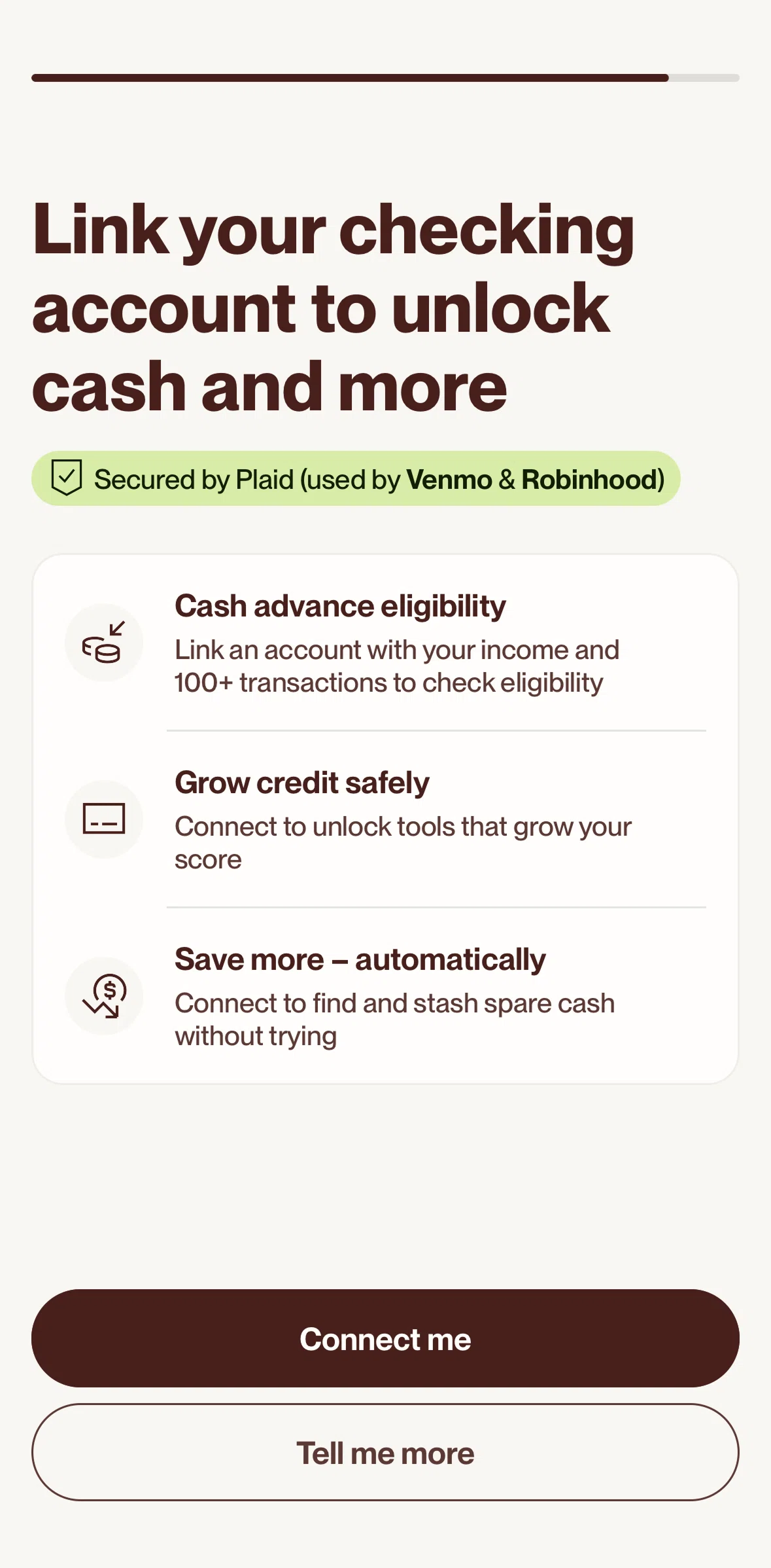 Cleo AI Screen screen in the Linking a bank account flow