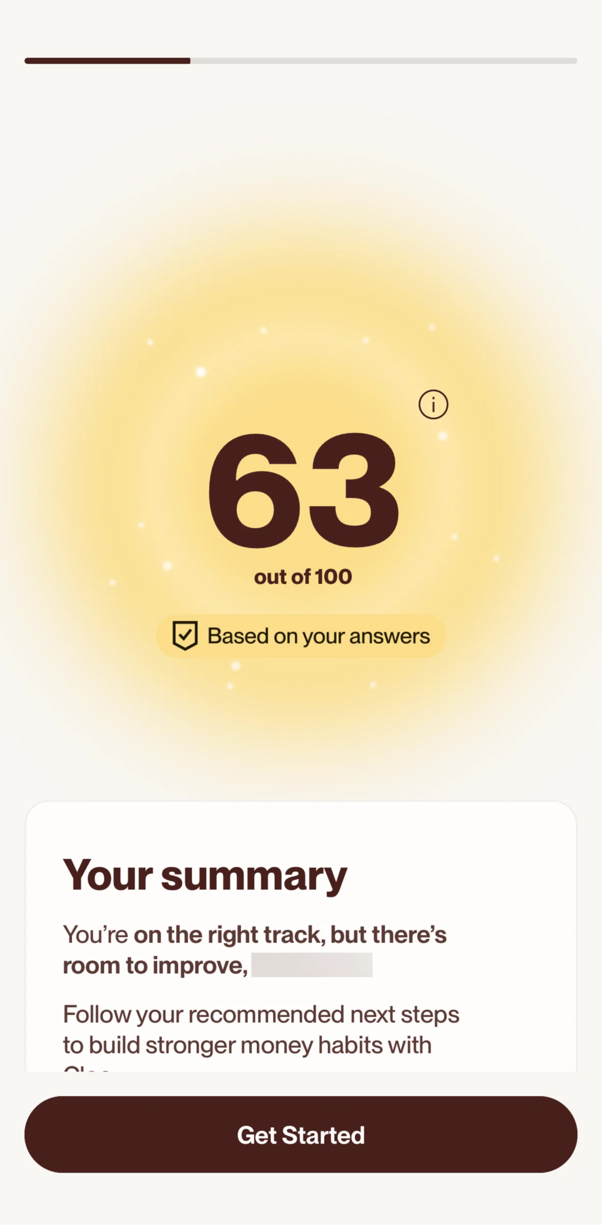 Cleo AI Screen screen in the Money health score information flow
