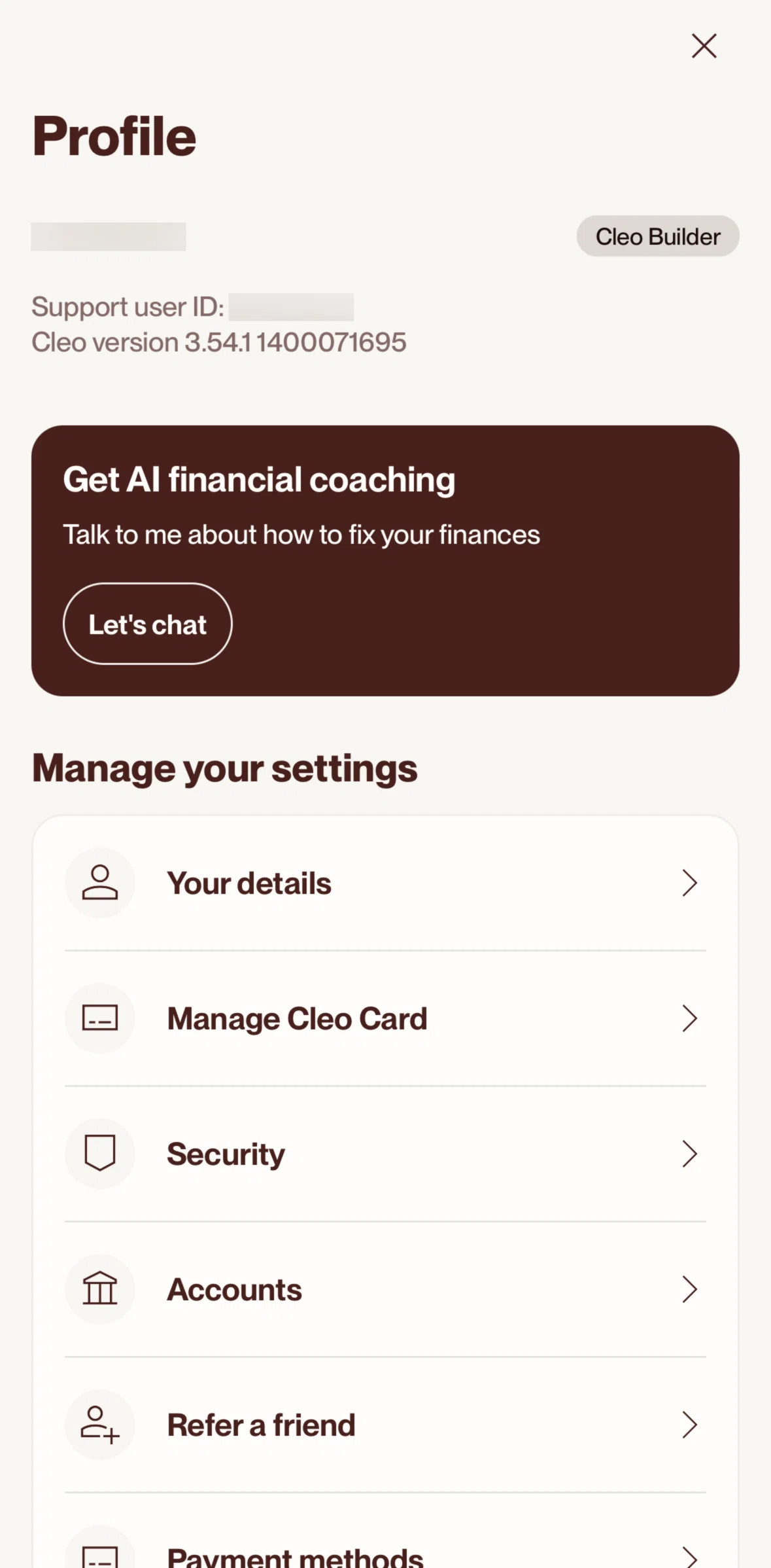 Cleo AI Screen screen in the Profile detail flow