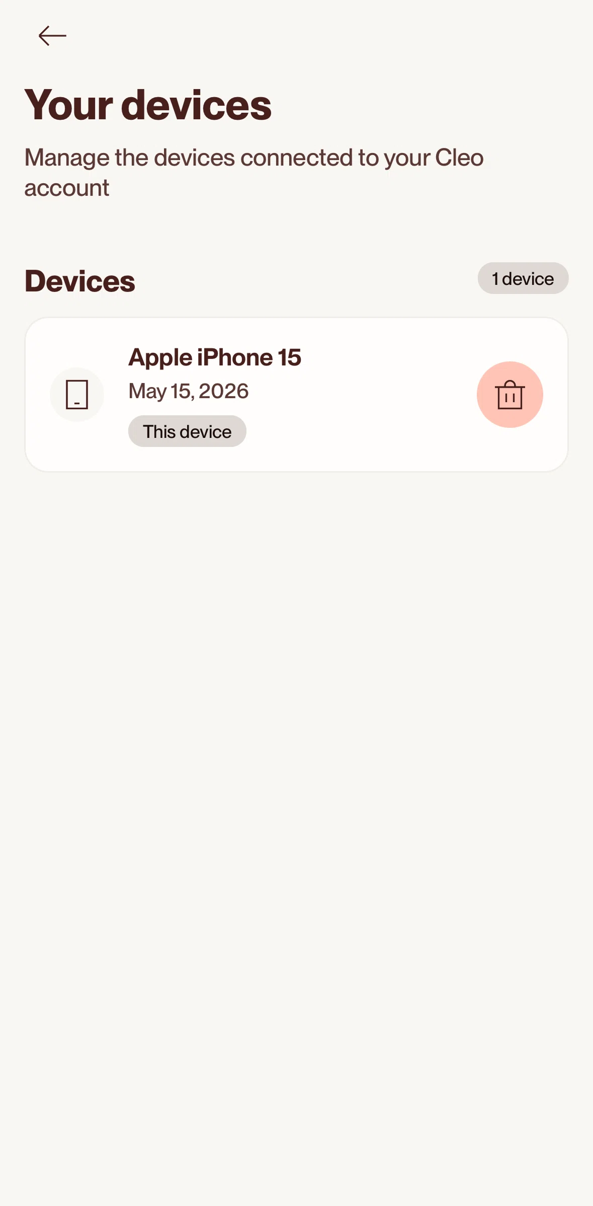 Cleo AI Screen screen in the Removing a device flow