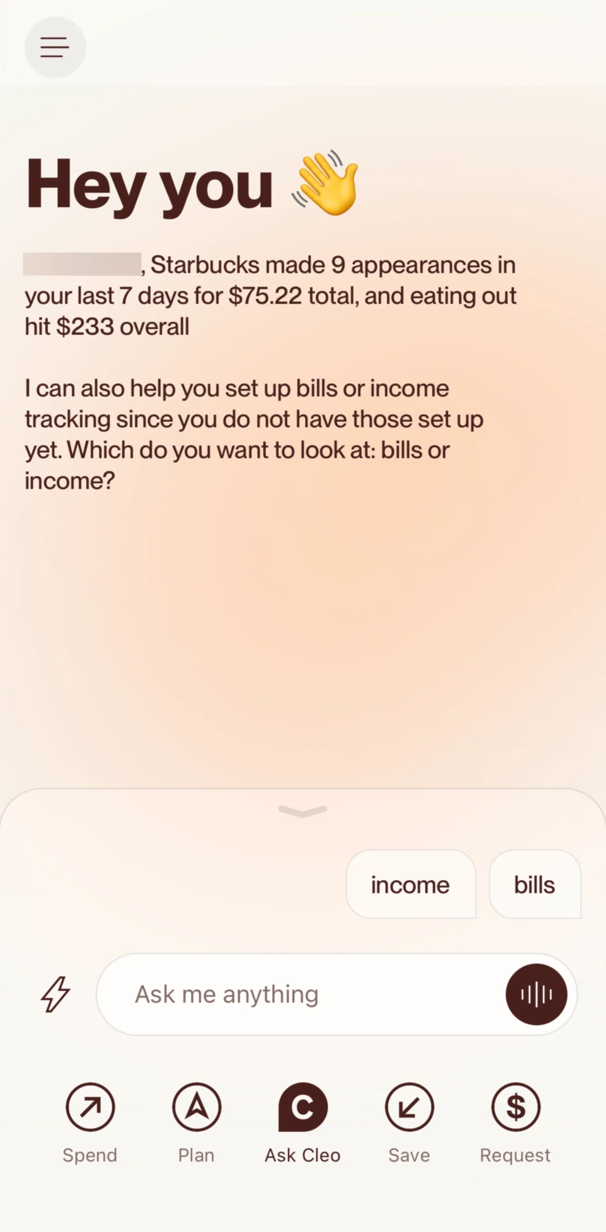 Cleo AI Screen screen in the Renaming a conversation flow