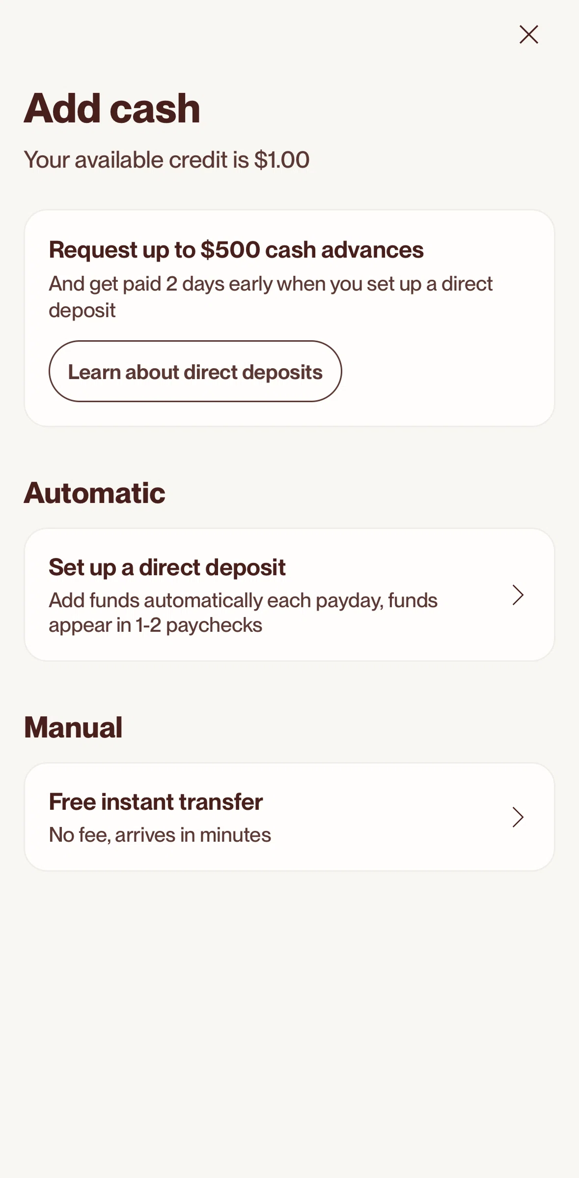 Cleo AI Screen screen in the Setting up a direct deposit flow